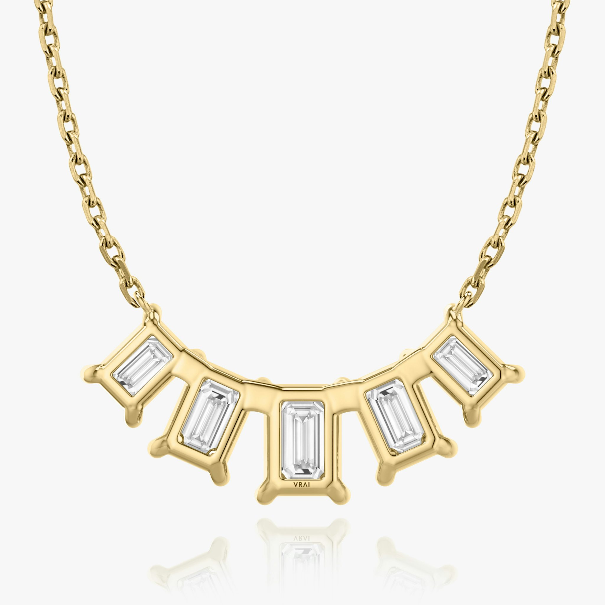 Arc Necklace | Emerald | 14k | Yellow Gold | diamondCount: 5 | diamondSize: large | chainLength: 16-18