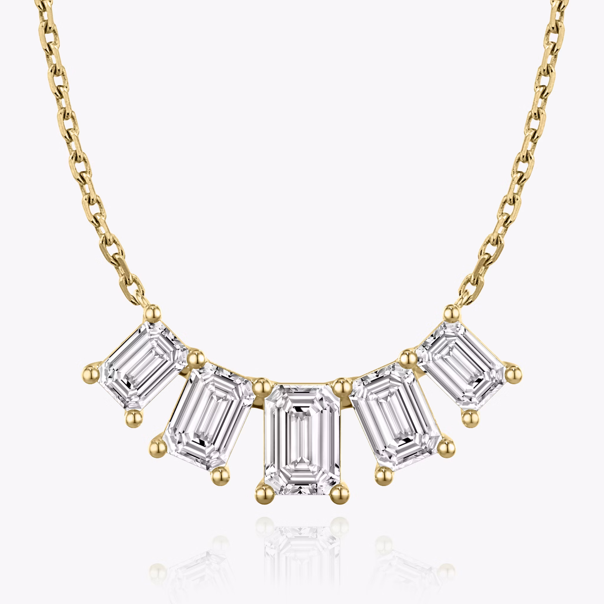 Arc Necklace | Emerald | 14k | Yellow Gold | diamondCount: 5 | diamondSize: large | chainLength: 16-18