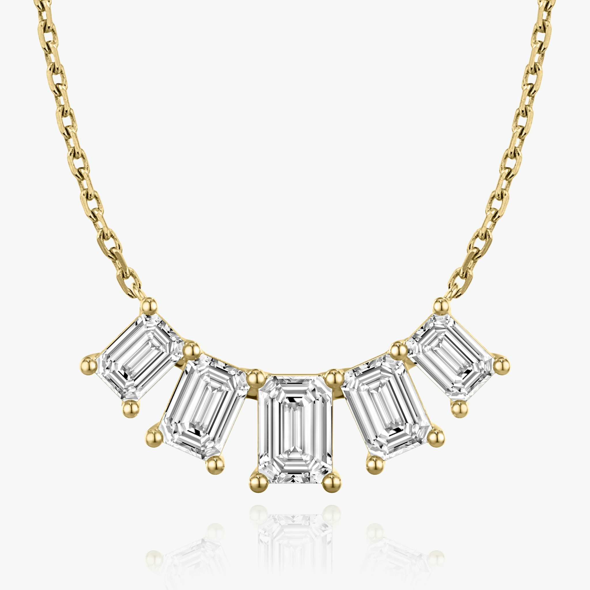 Arc Necklace | Emerald | 14k | Yellow Gold | diamondCount: 5 | diamondSize: large | chainLength: 16-18