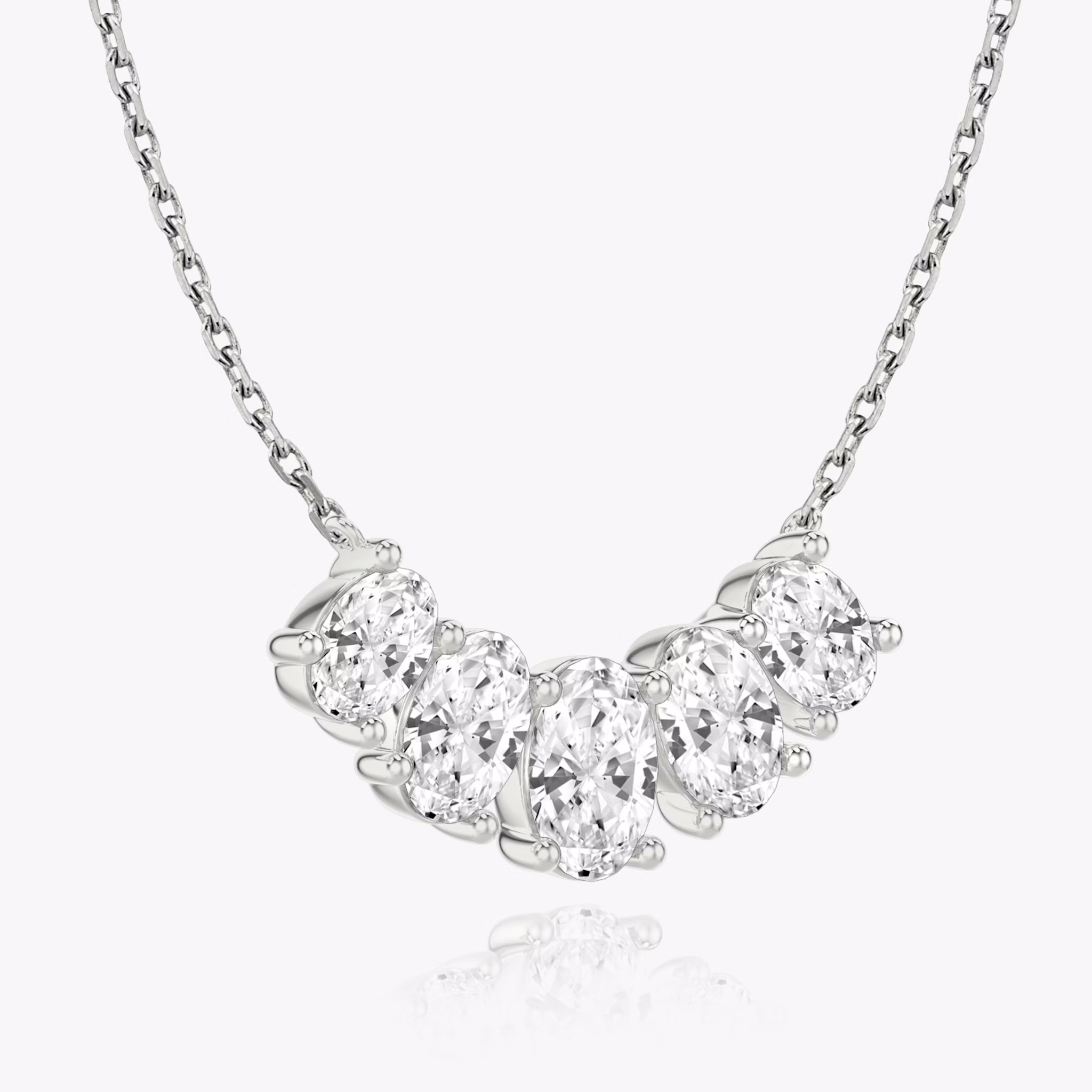Arc Necklace | Oval | 14k | White Gold | diamondCount: 5 | diamondSize: large | chainLength: 16-18