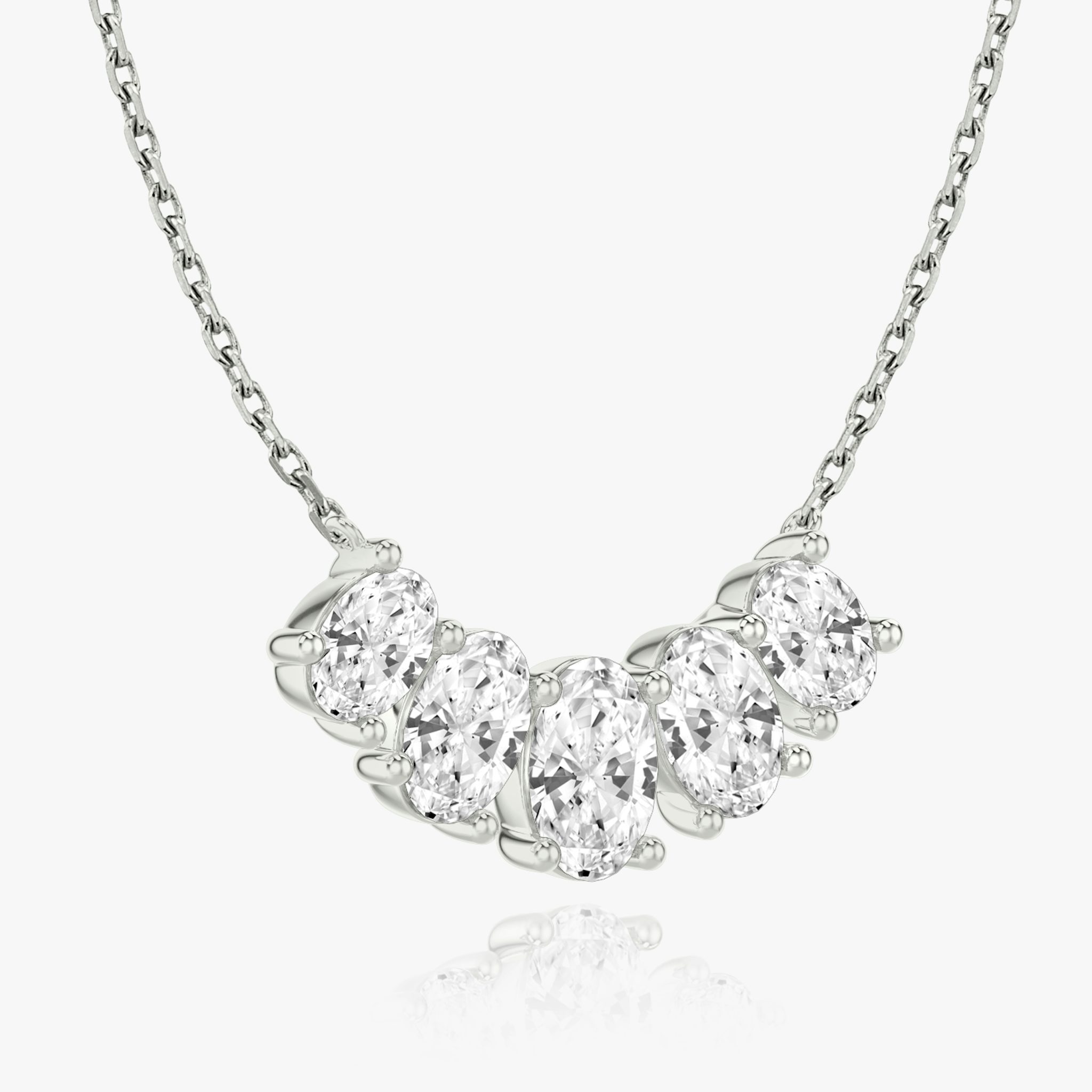 Arc Necklace | Oval | 14k | White Gold | diamondCount: 5 | diamondSize: large | chainLength: 16-18