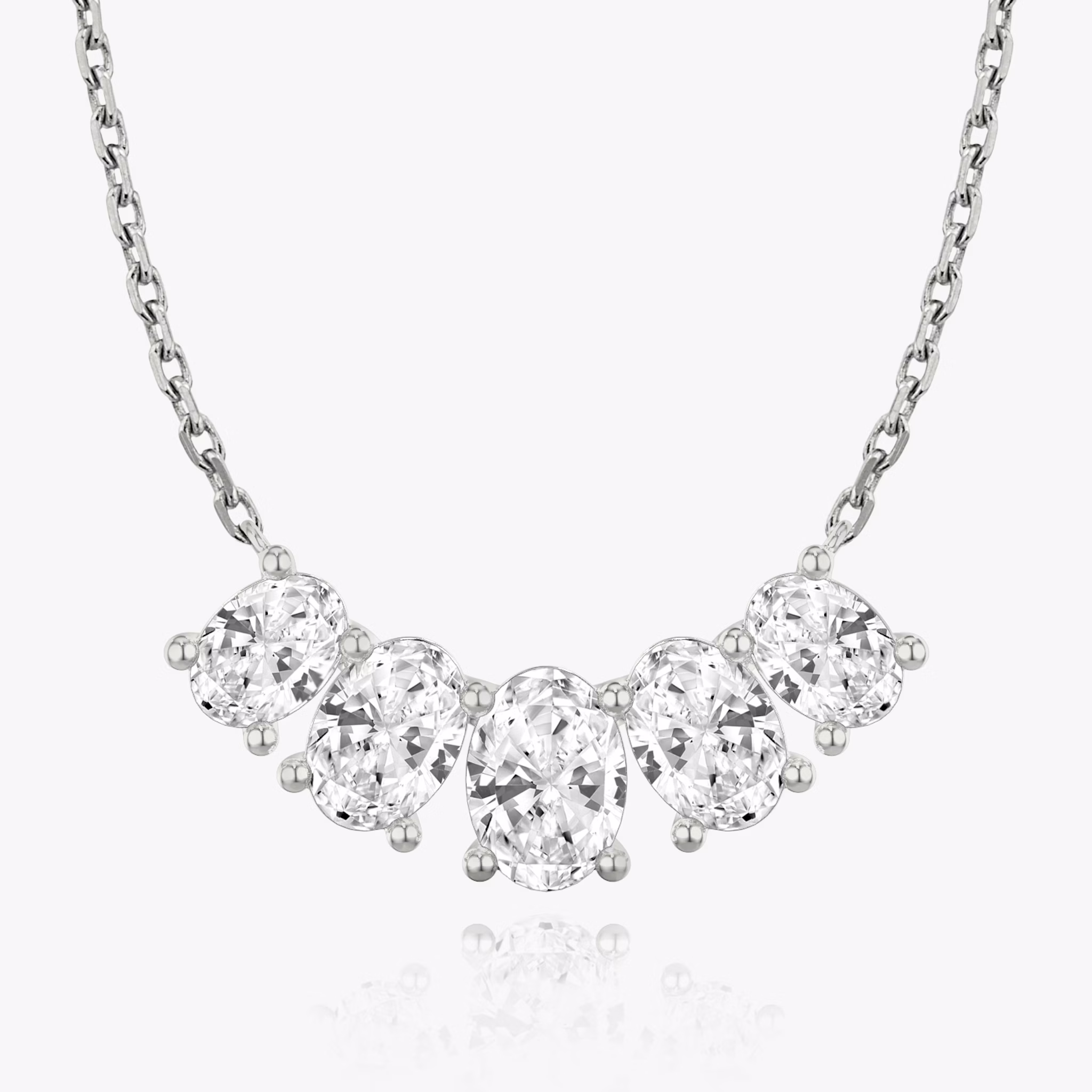 Arc Necklace | Oval | 14k | White Gold | diamondCount: 5 | diamondSize: large | chainLength: 16-18