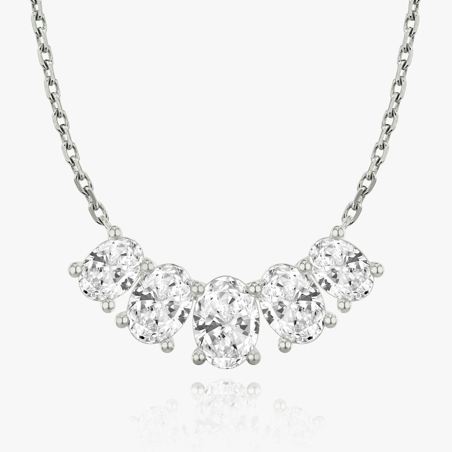 Arc Necklace | Oval | 14k | White Gold | diamondCount: 5 | diamondSize: large | chainLength: 16-18