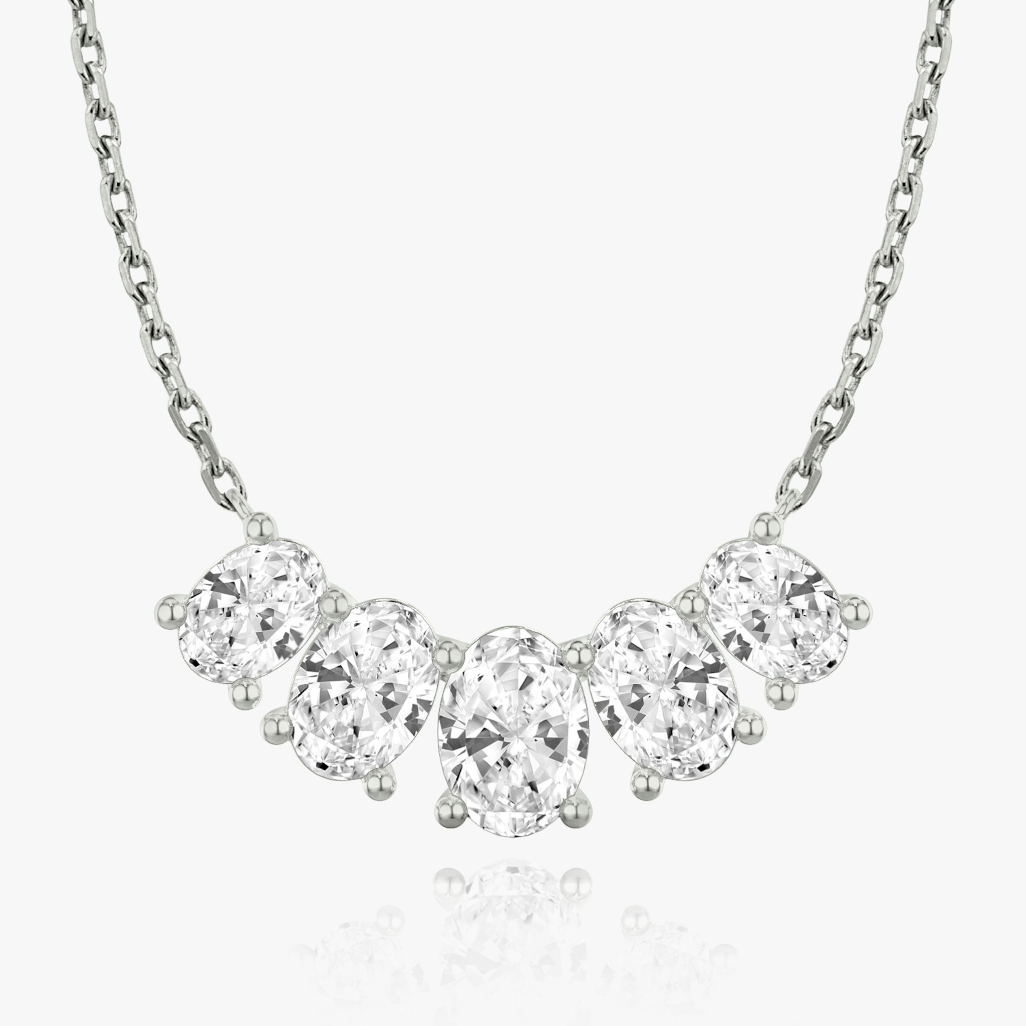 Arc Necklace | Oval | 14k | White Gold | diamondCount: 5 | diamondSize: large | chainLength: 16-18