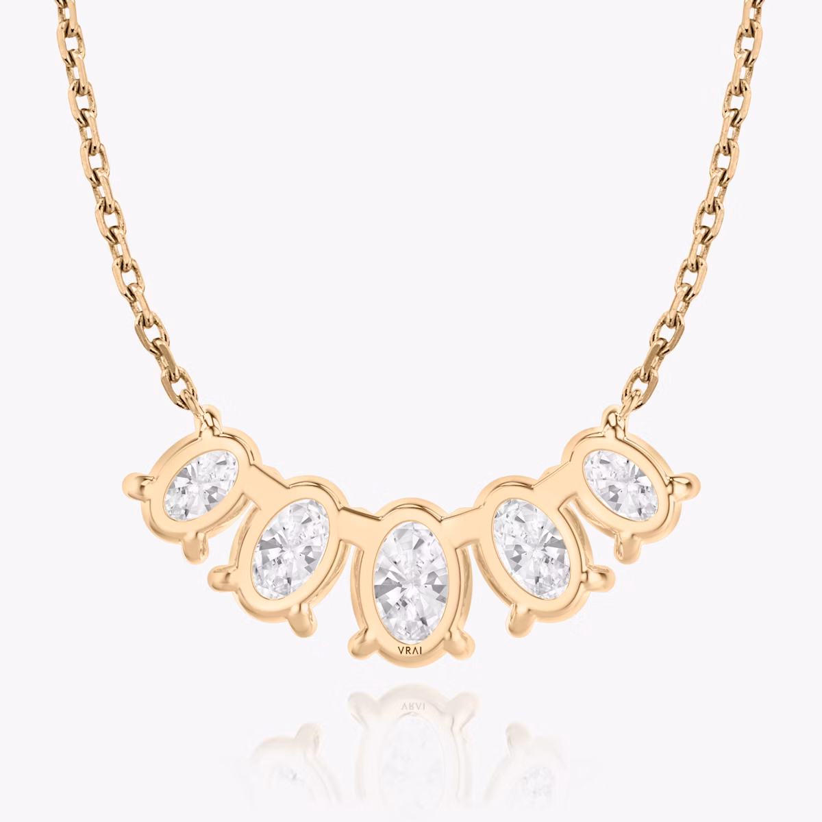 Arc Necklace | Oval | 14k | Rose Gold | diamondCount: 5 | diamondSize: large | chainLength: 16-18