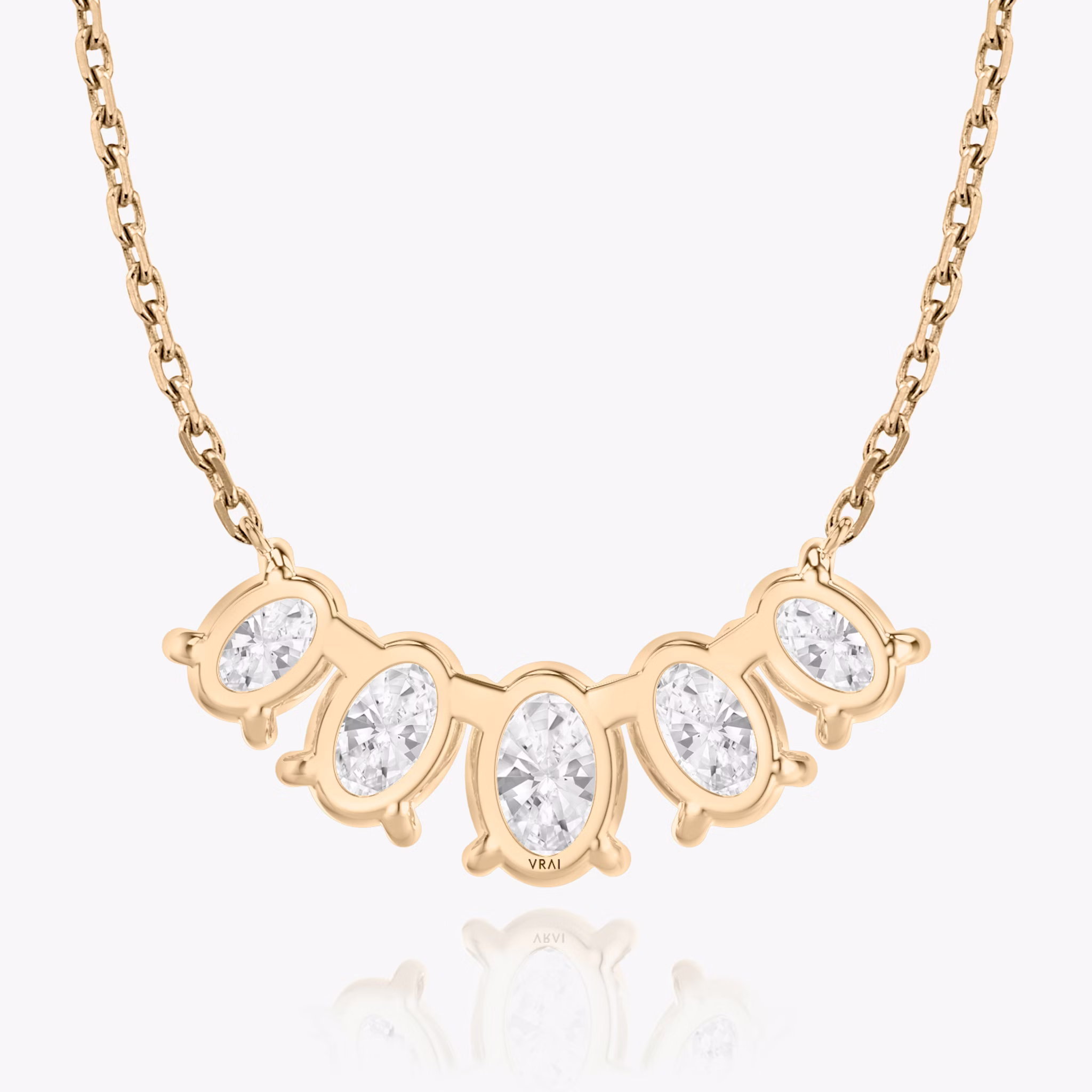 Arc Necklace | Oval | 14k | Rose Gold | diamondCount: 5 | diamondSize: large | chainLength: 16-18