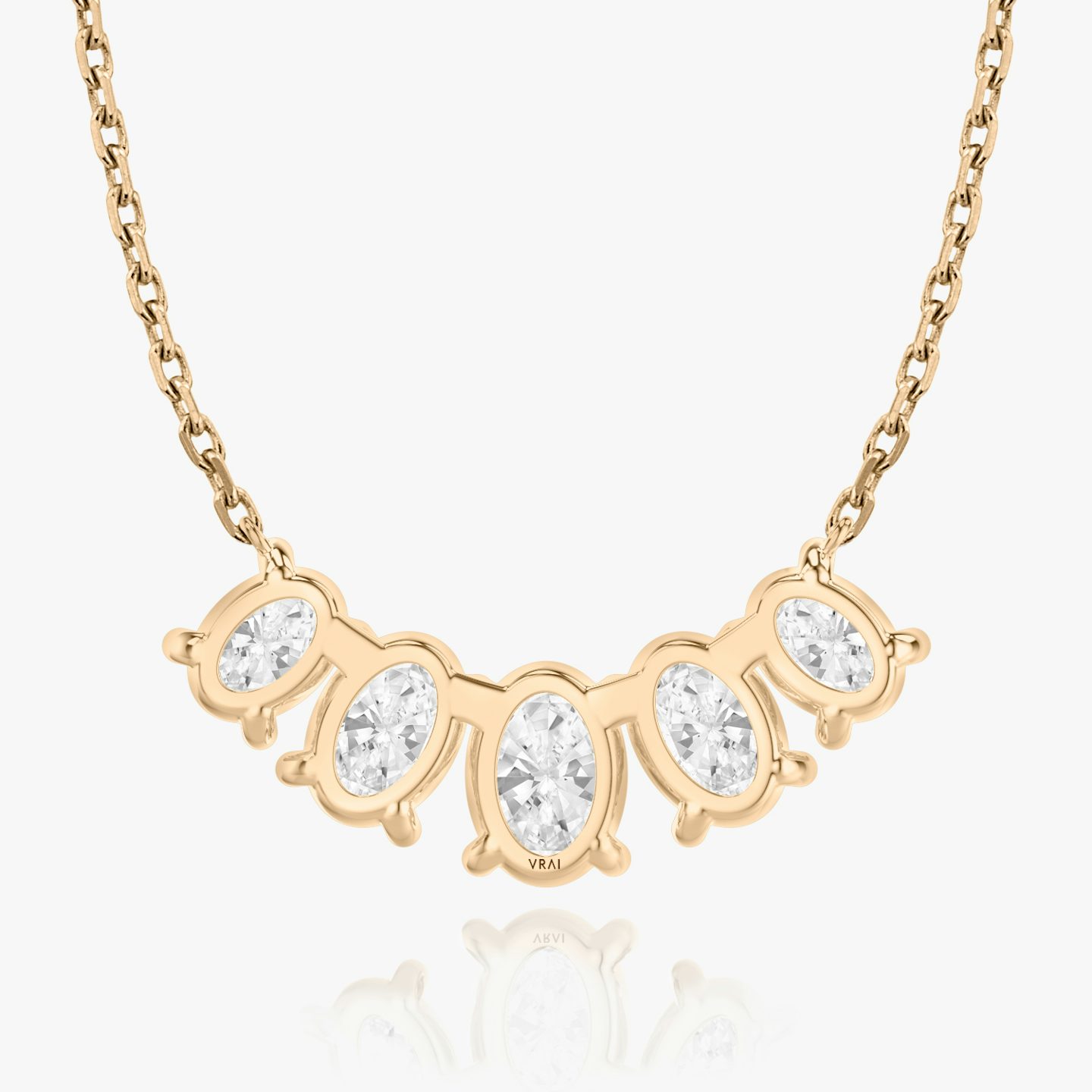 Arc Necklace | Oval | 14k | Rose Gold | diamondCount: 5 | diamondSize: large | chainLength: 16-18