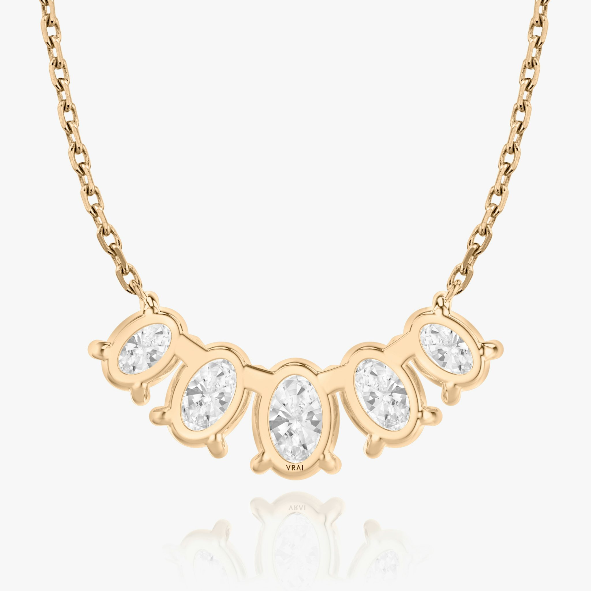 Arc Necklace | Oval | 14k | Rose Gold | diamondCount: 5 | diamondSize: large | chainLength: 16-18