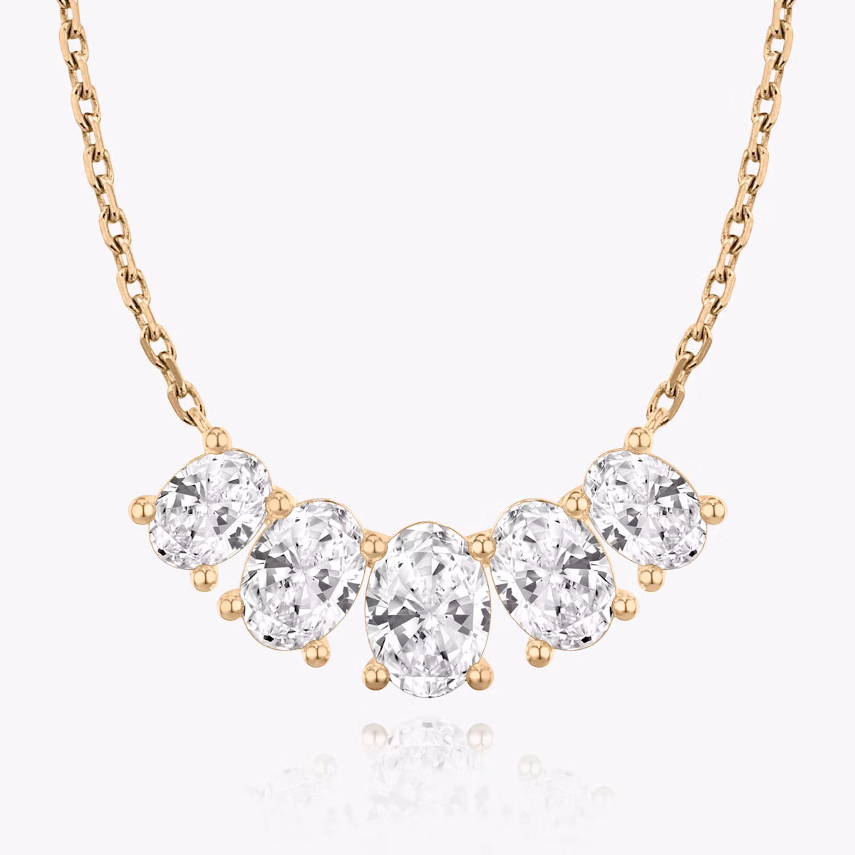 Arc Necklace | Oval | 14k | Rose Gold | diamondCount: 5 | diamondSize: large | chainLength: 16-18