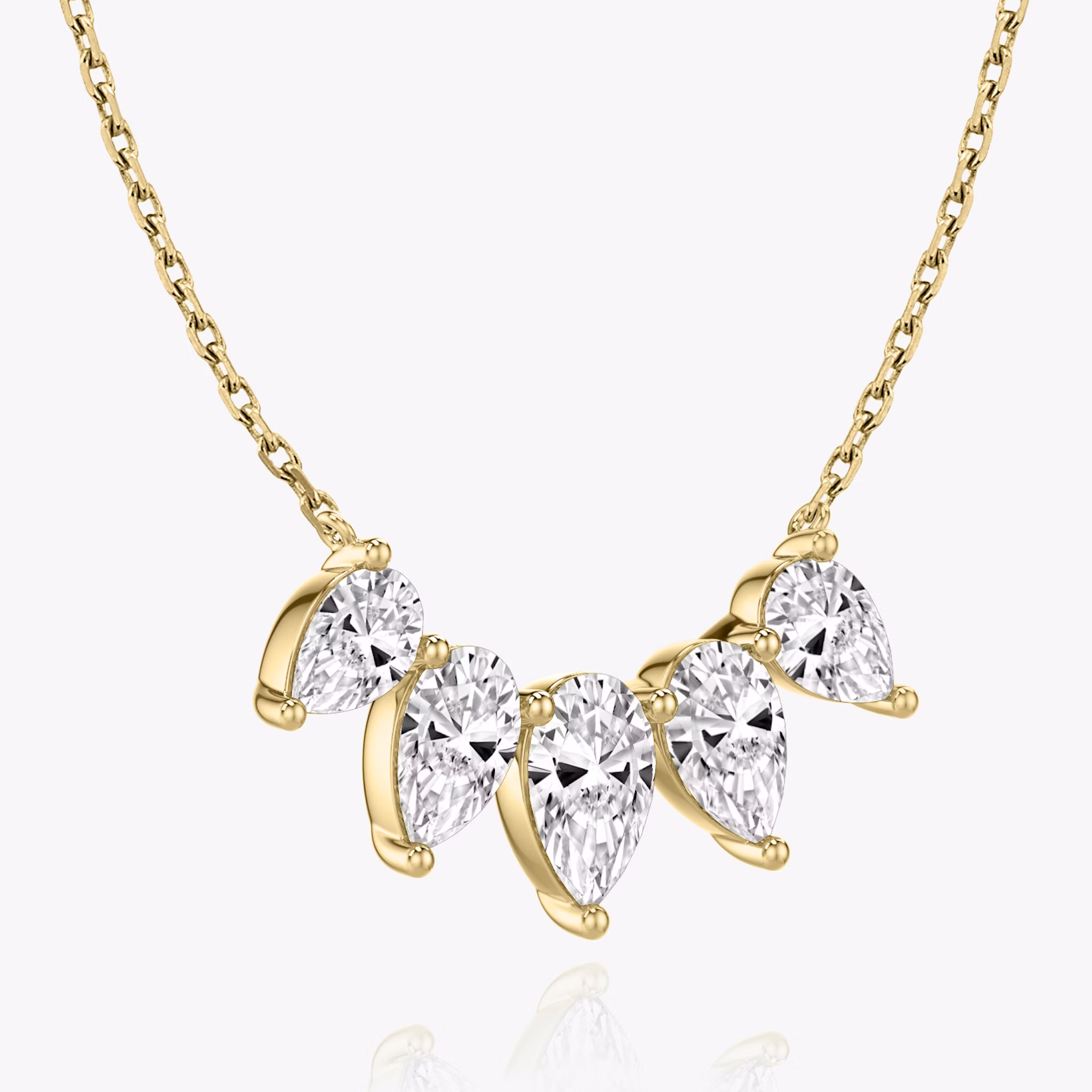 Arc Necklace | Pear | 14k | Yellow Gold | diamondCount: 5 | diamondSize: large | chainLength: 16-18
