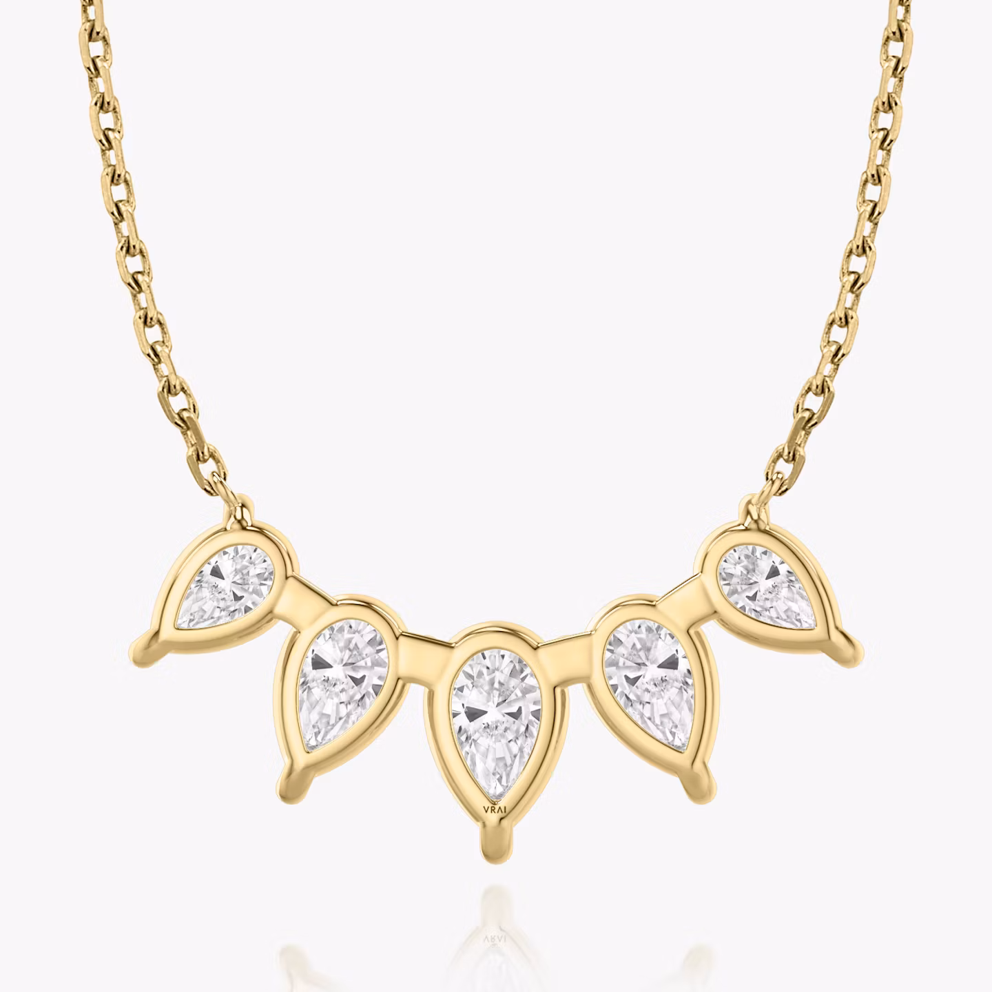 Arc Necklace | Pear | 14k | Yellow Gold | diamondCount: 5 | diamondSize: large | chainLength: 16-18