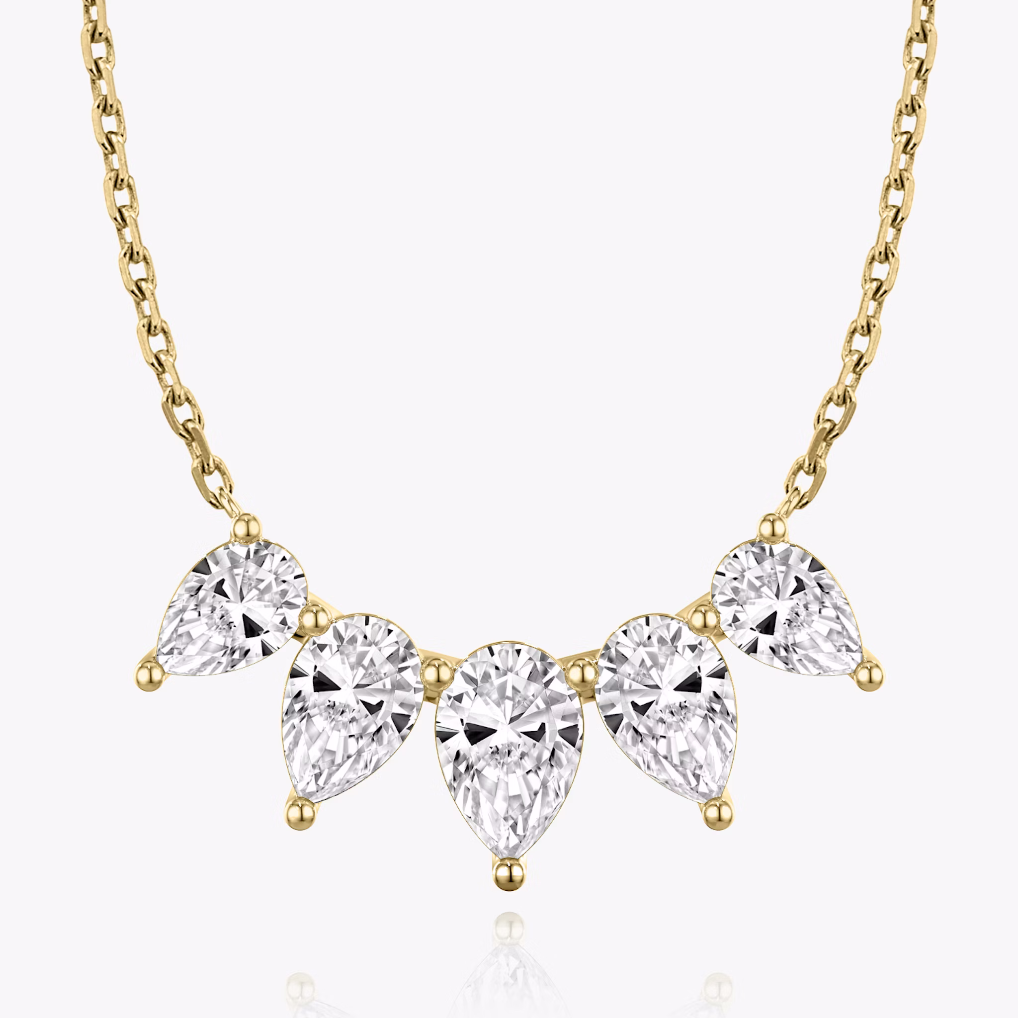 Arc Necklace | Pear | 14k | Yellow Gold | diamondCount: 5 | diamondSize: large | chainLength: 16-18