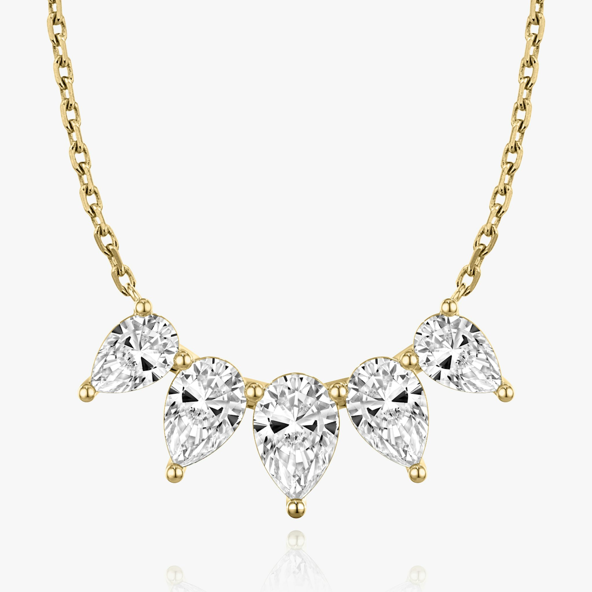Arc Necklace | Pear | 14k | Yellow Gold | diamondCount: 5 | diamondSize: large | chainLength: 16-18