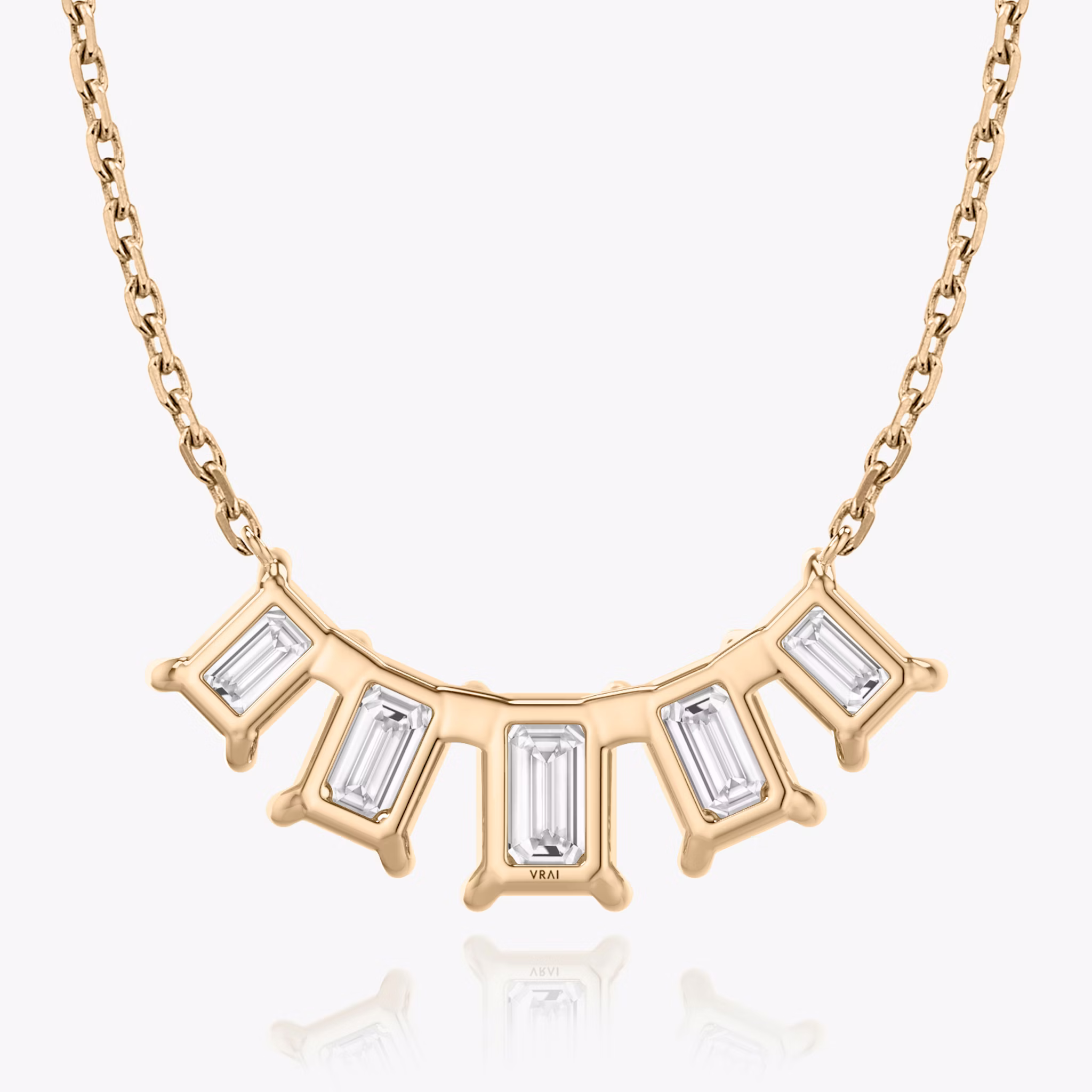 Arc Necklace | Emerald | 14k | Rose Gold | diamondCount: 5 | diamondSize: large | chainLength: 16-18