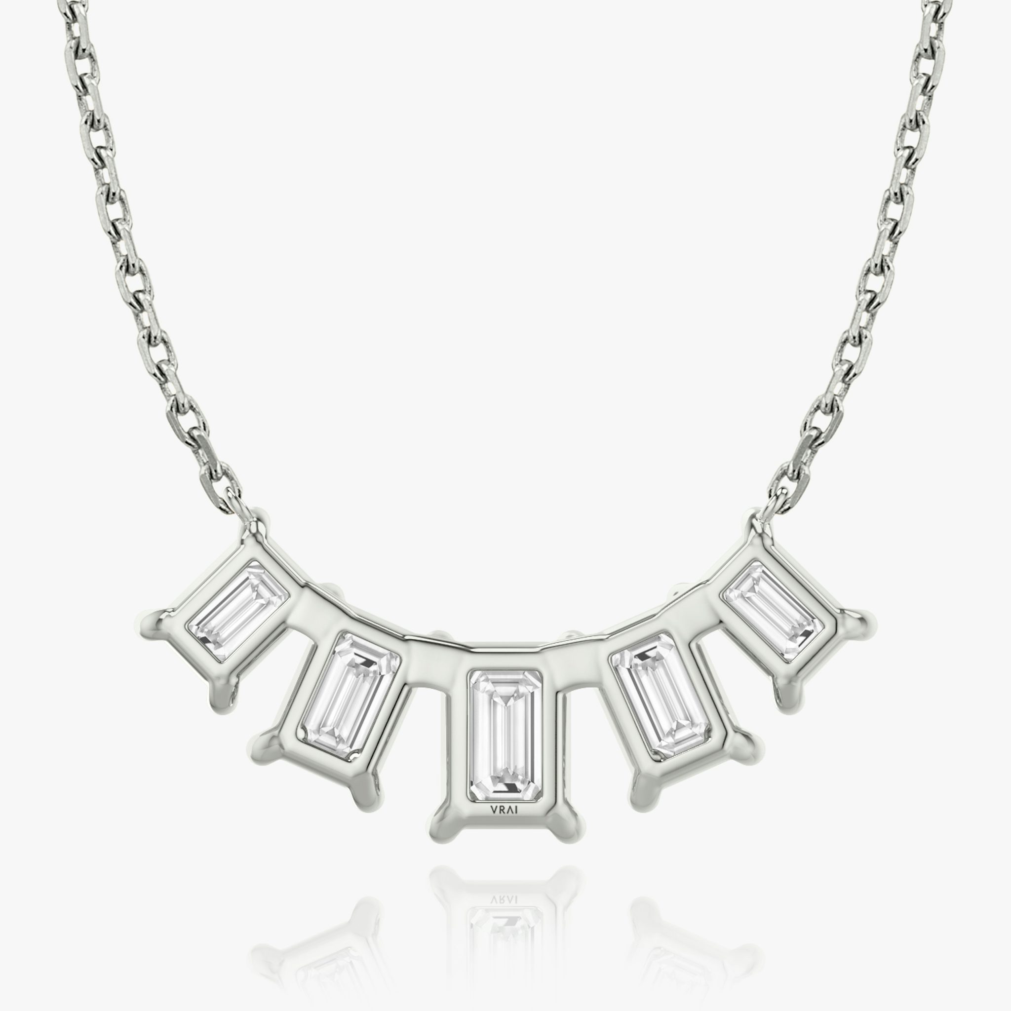 Arc Necklace | Emerald | 14k | White Gold | diamondCount: 5 | diamondSize: large | chainLength: 16-18