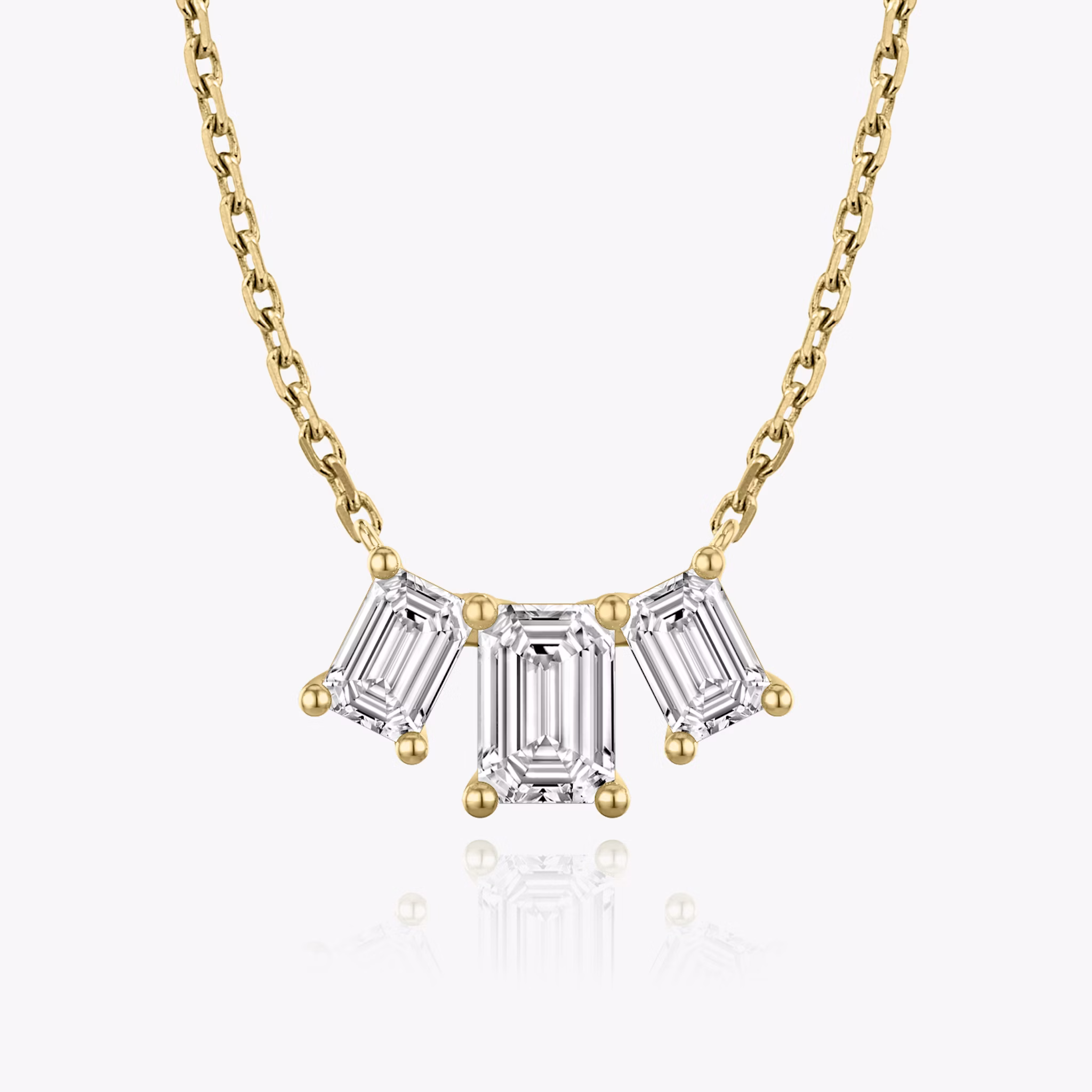 Arc Necklace | Emerald | 14k | Yellow Gold | diamondCount: 3 | diamondSize: large | chainLength: 16-18