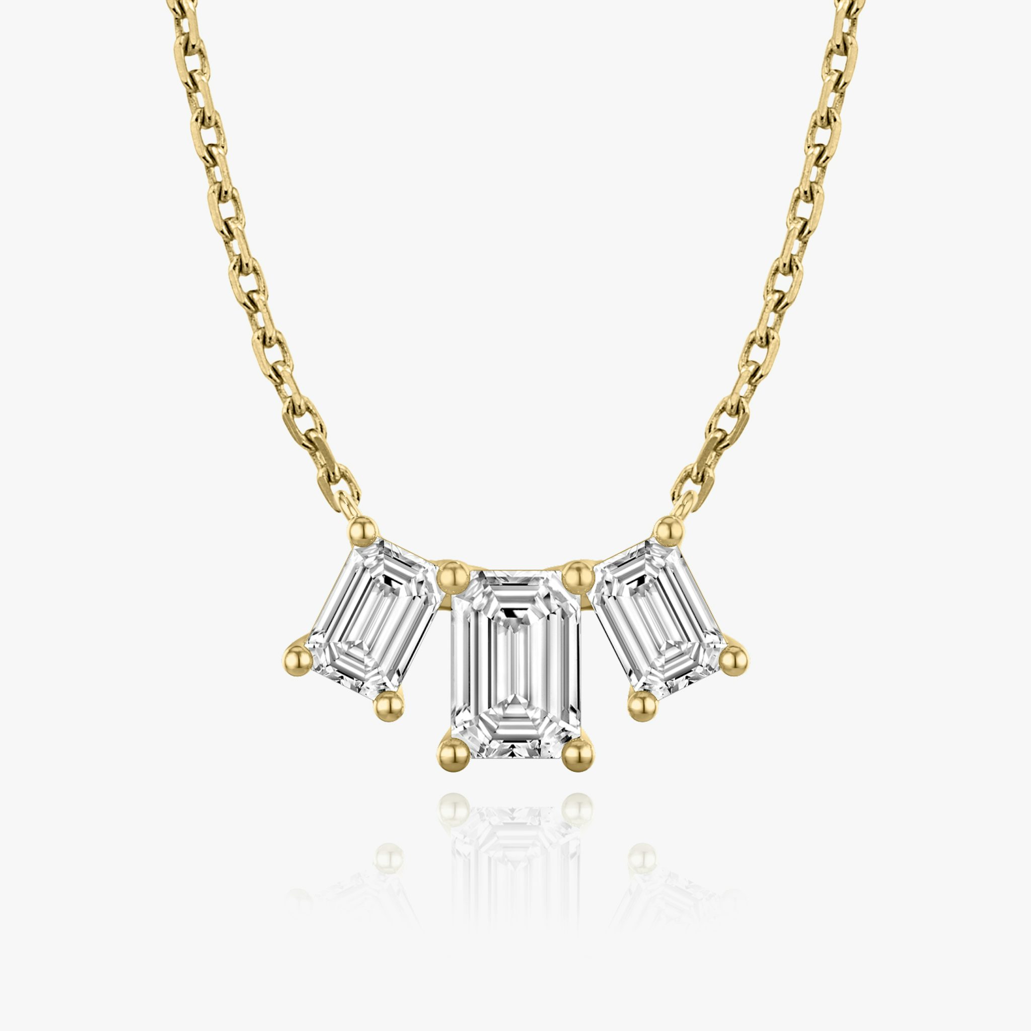 Arc Necklace | Emerald | 14k | Yellow Gold | diamondCount: 3 | diamondSize: large | chainLength: 16-18