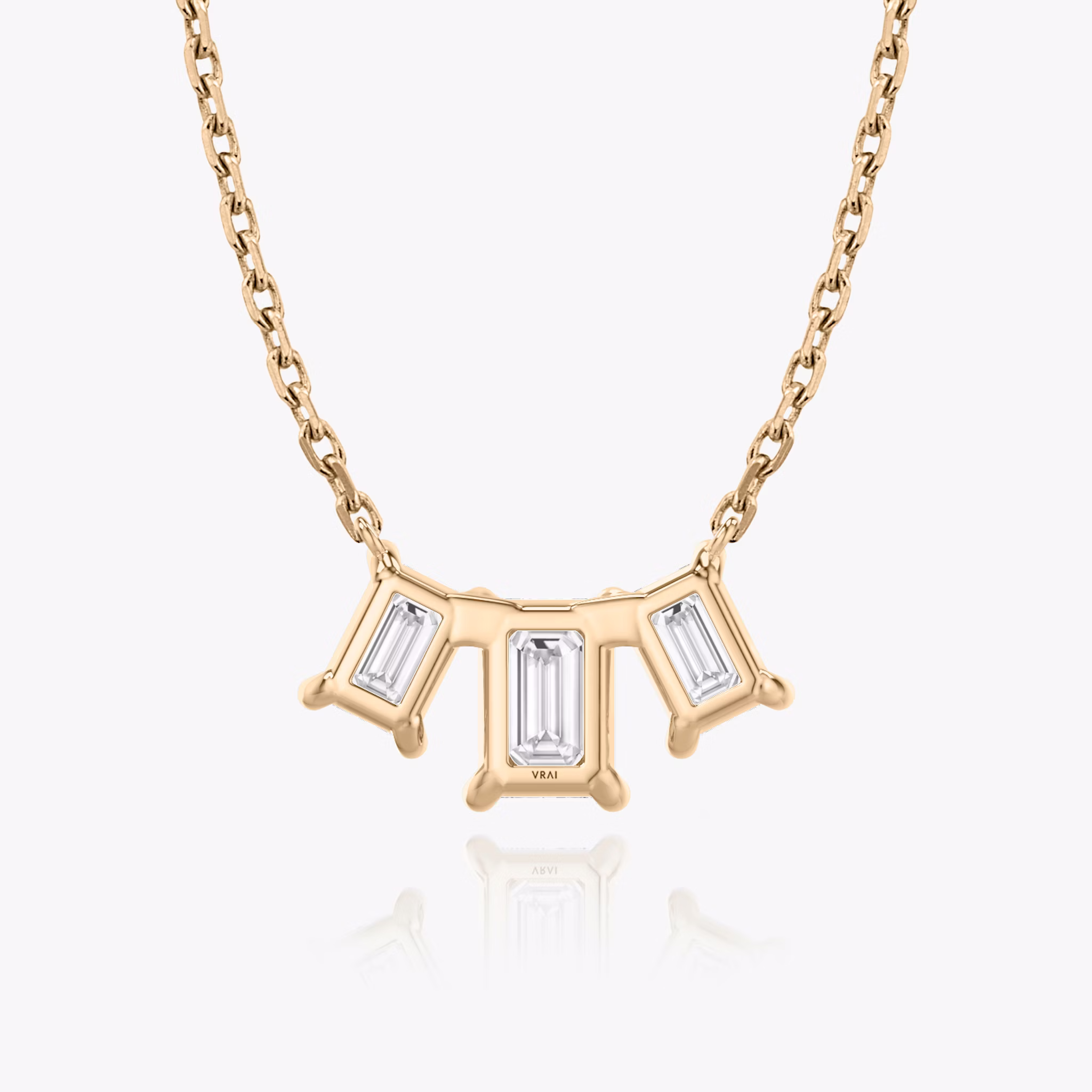 Arc Necklace | Emerald | 14k | Rose Gold | diamondCount: 3 | diamondSize: large | chainLength: 16-18