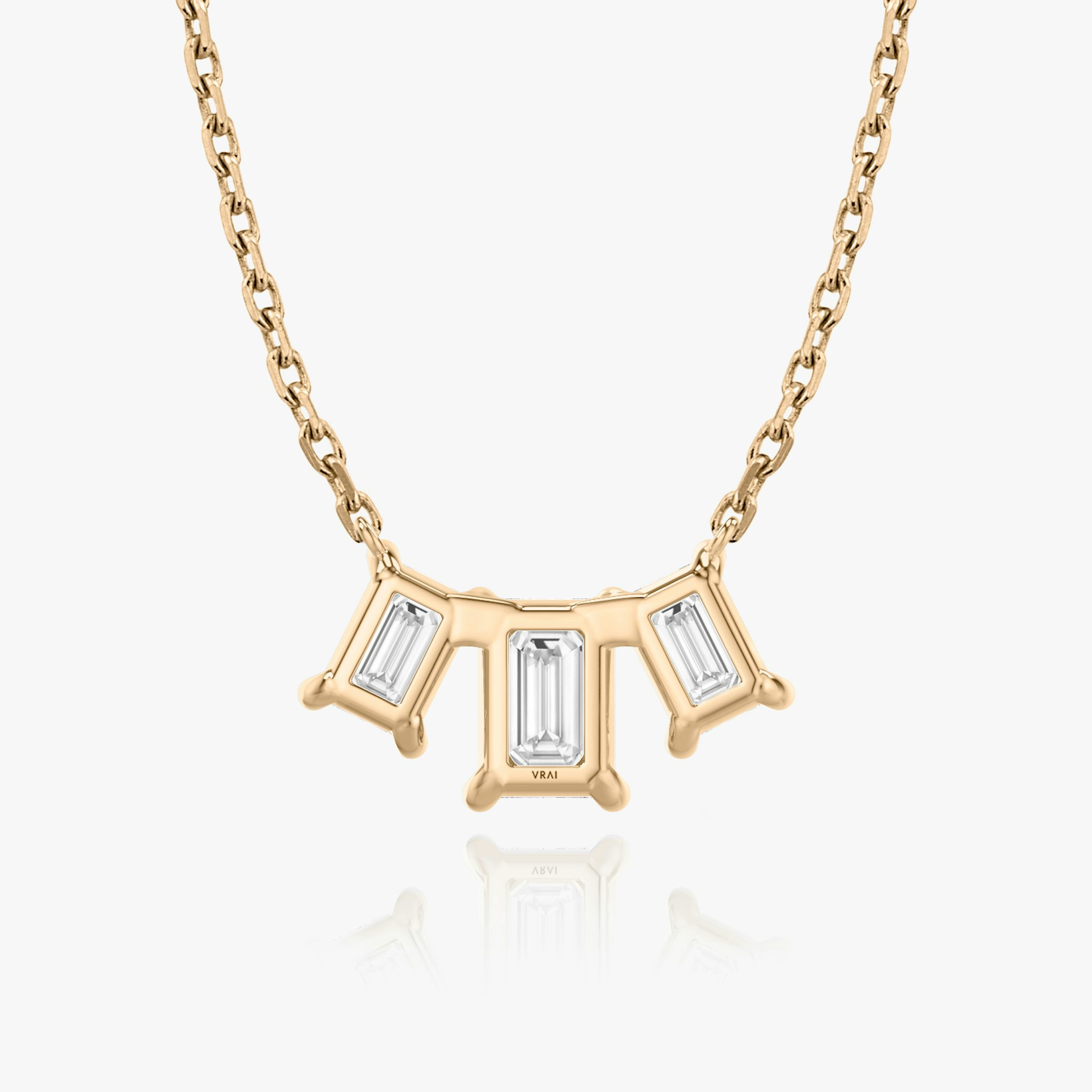 Arc Necklace | Emerald | 14k | Rose Gold | diamondCount: 3 | diamondSize: large | chainLength: 16-18
