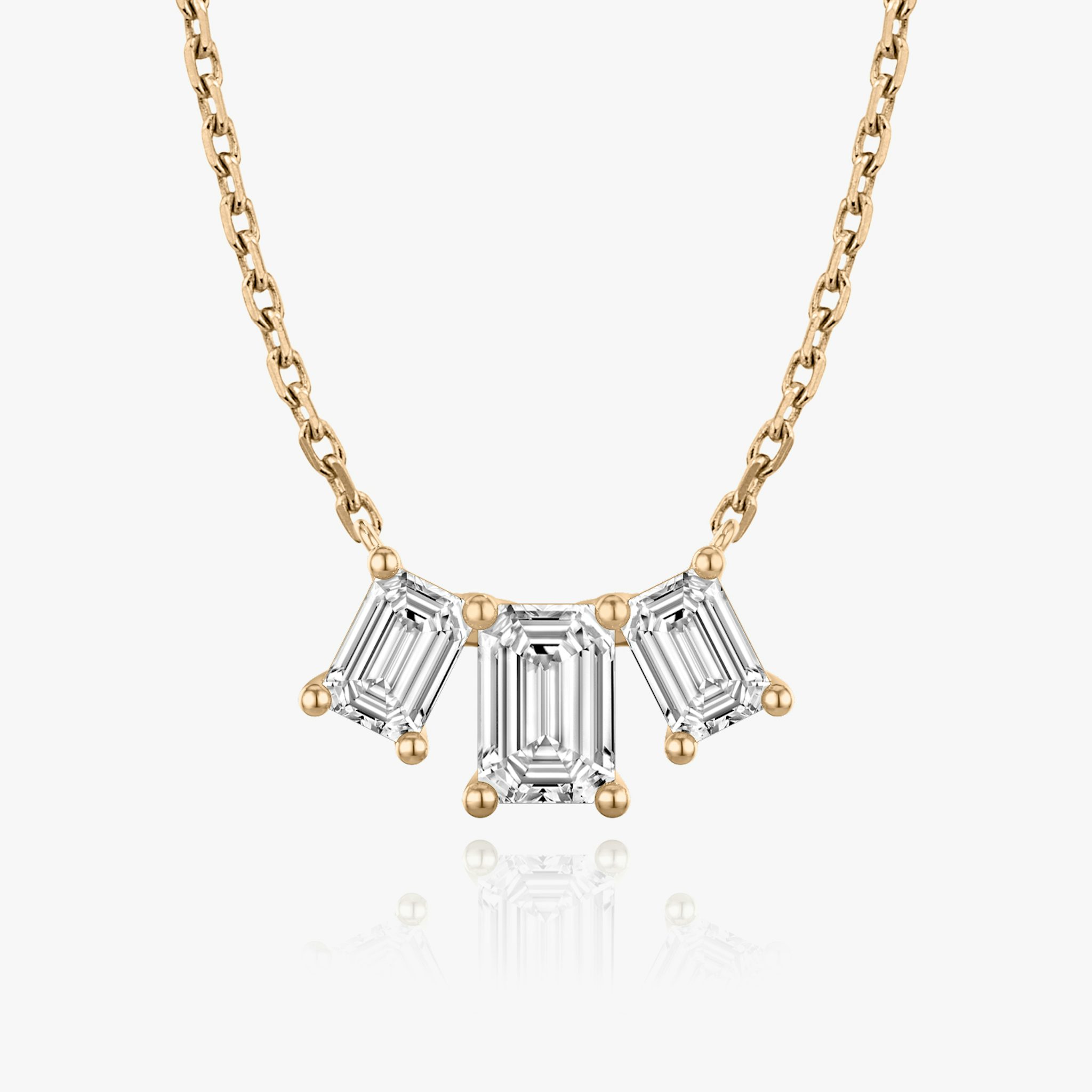 Arc Necklace | Emerald | 14k | Rose Gold | diamondCount: 3 | diamondSize: large | chainLength: 16-18