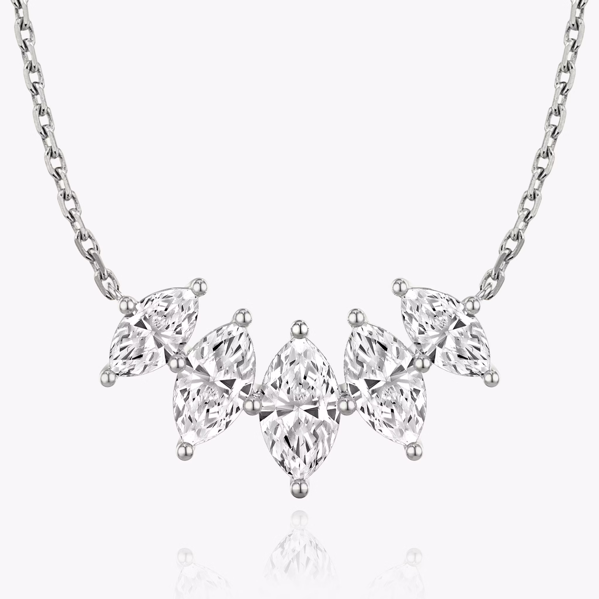 Arc Necklace | Marquise | 14k | White Gold | diamondCount: 5 | diamondSize: large | chainLength: 16-18