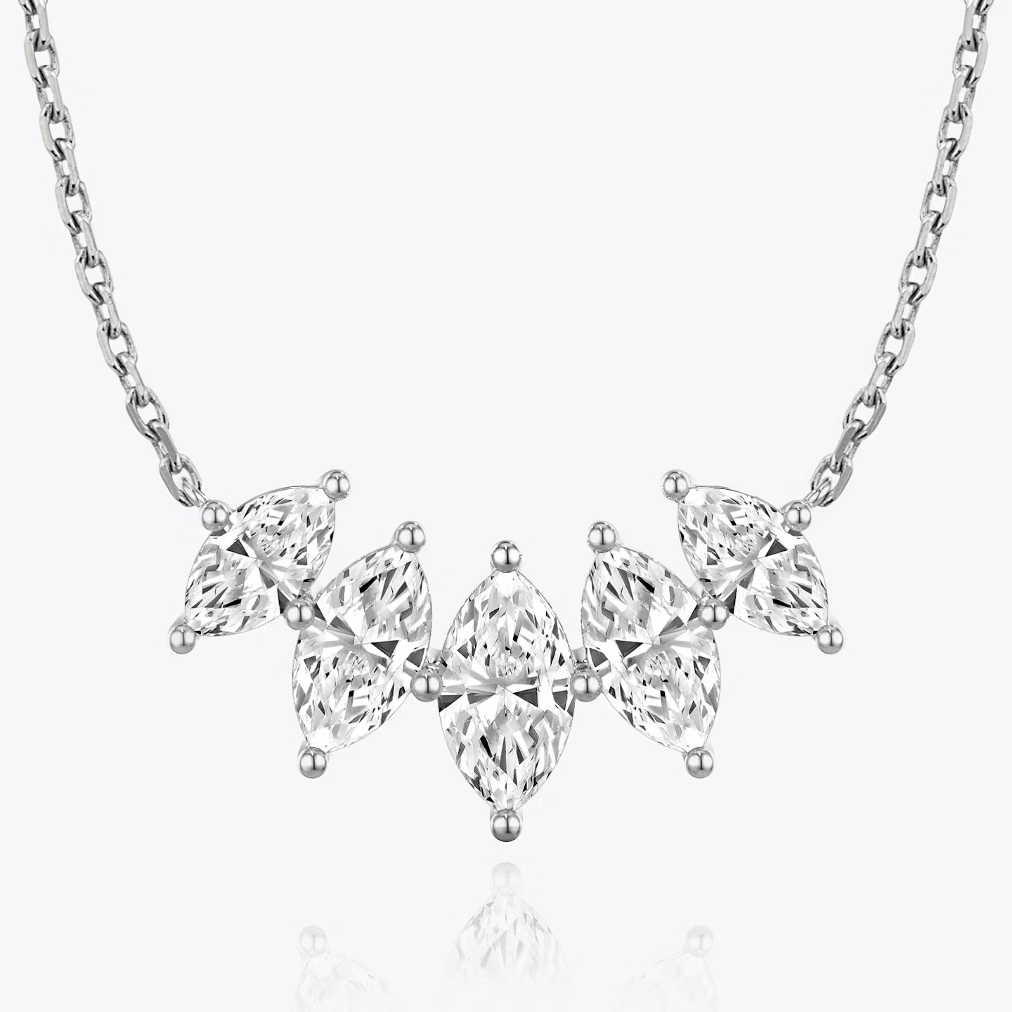 Arc Necklace | Marquise | 14k | White Gold | diamondCount: 5 | diamondSize: large | chainLength: 16-18