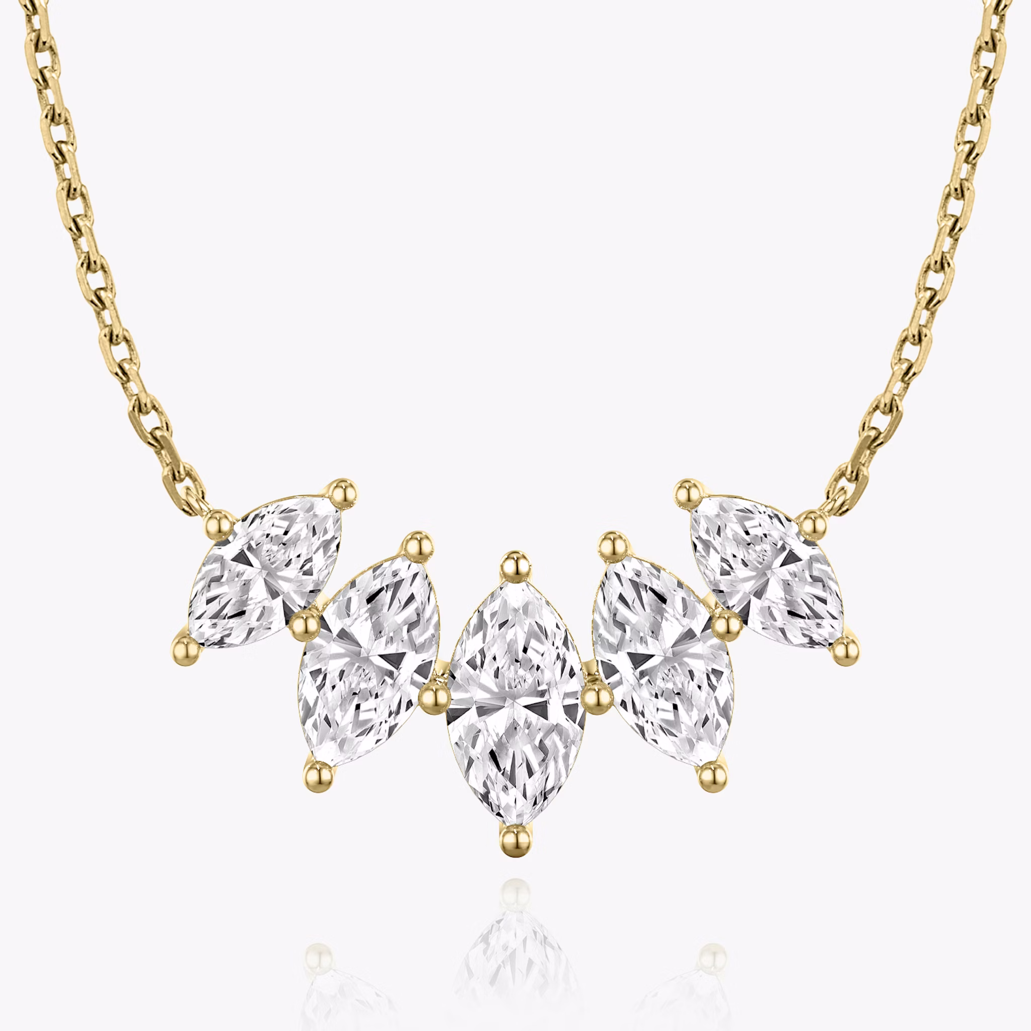 Arc Necklace | Marquise | 14k | Yellow Gold | diamondCount: 5 | diamondSize: large | chainLength: 16-18