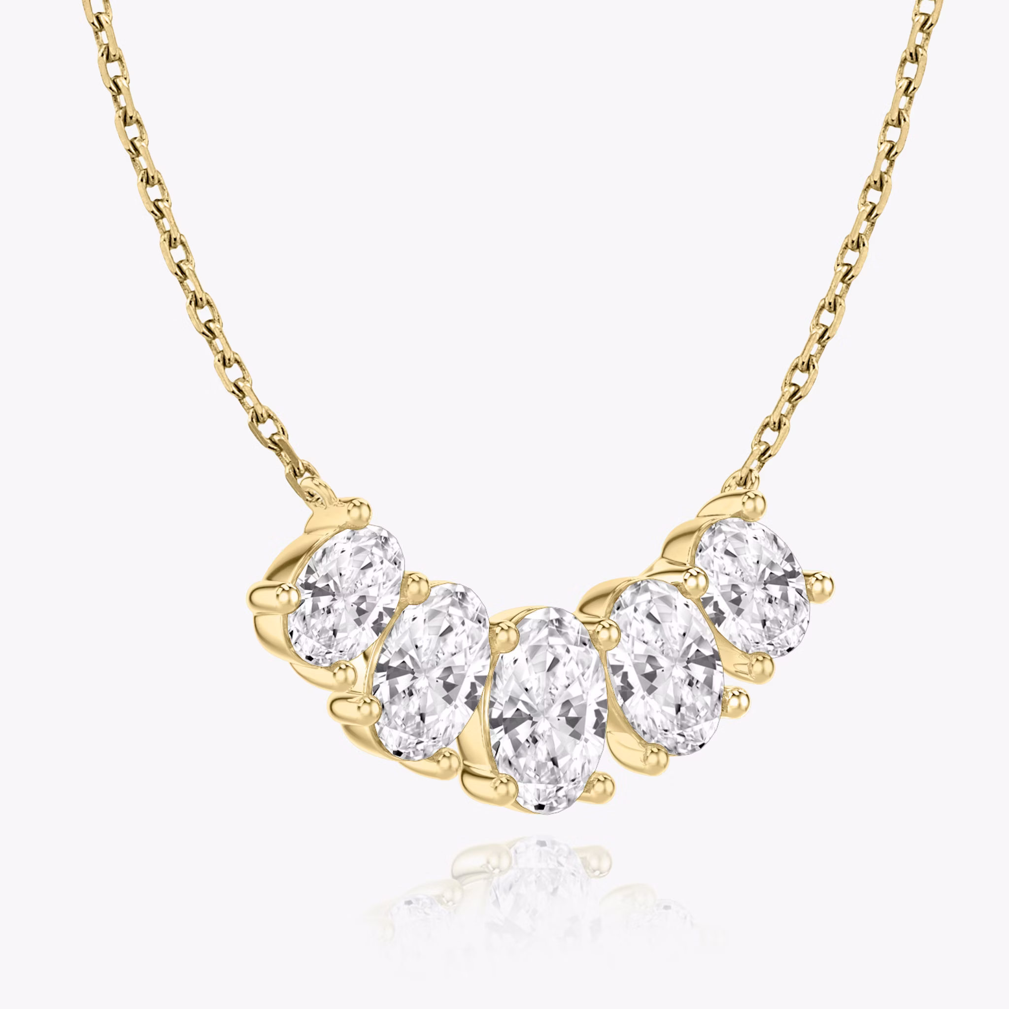 Arc Necklace | Oval | 14k | Yellow Gold | diamondCount: 5 | diamondSize: large | chainLength: 16-18