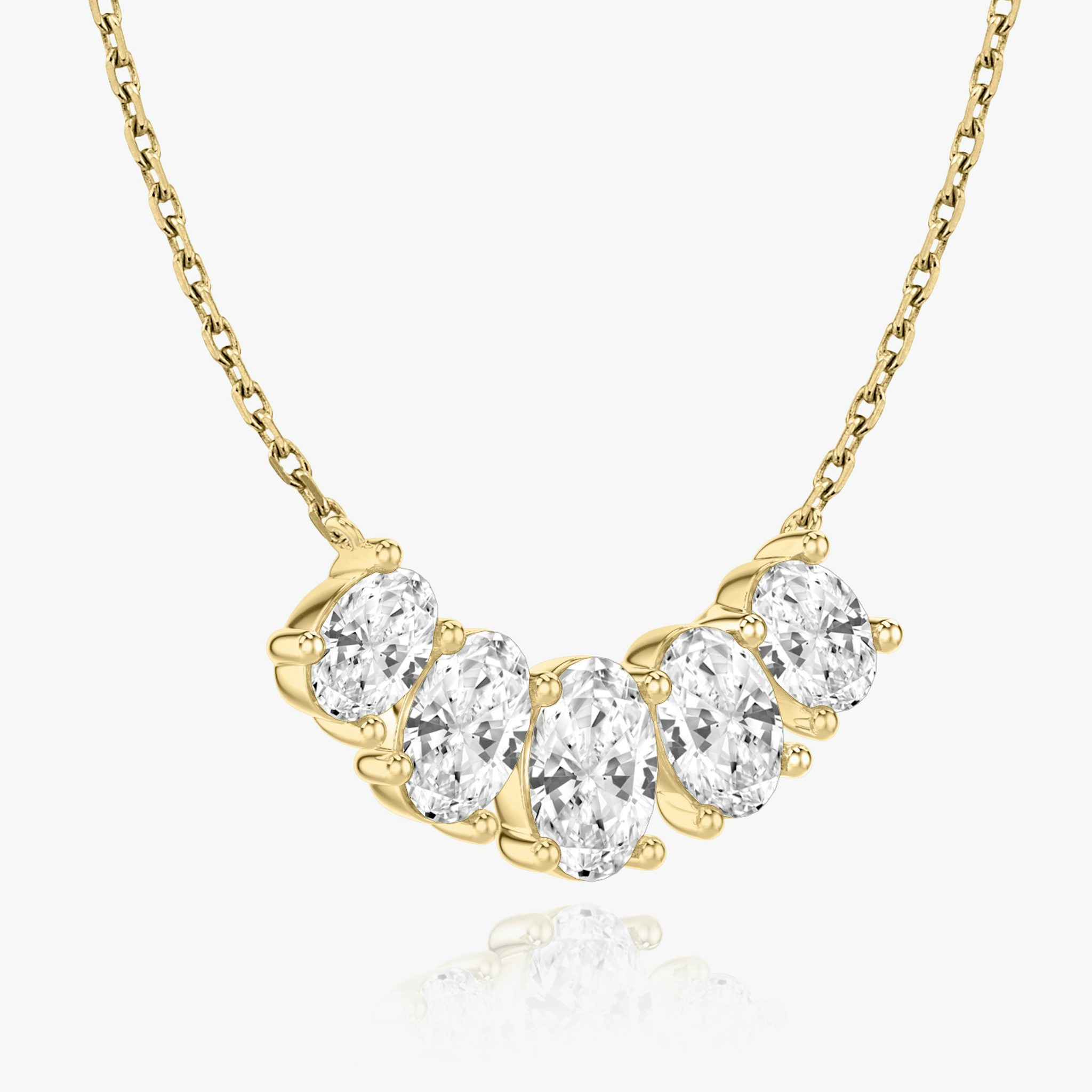 Arc Necklace | Oval | 14k | Yellow Gold | diamondCount: 5 | diamondSize: large | chainLength: 16-18