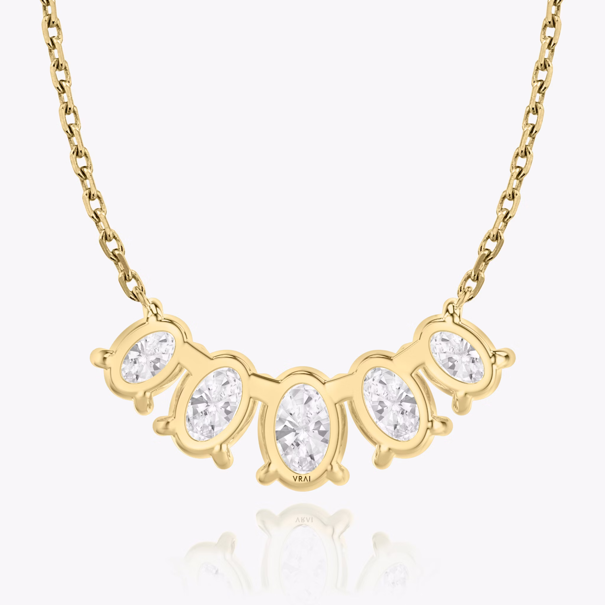 Arc Necklace | Oval | 14k | Yellow Gold | diamondCount: 5 | diamondSize: large | chainLength: 16-18