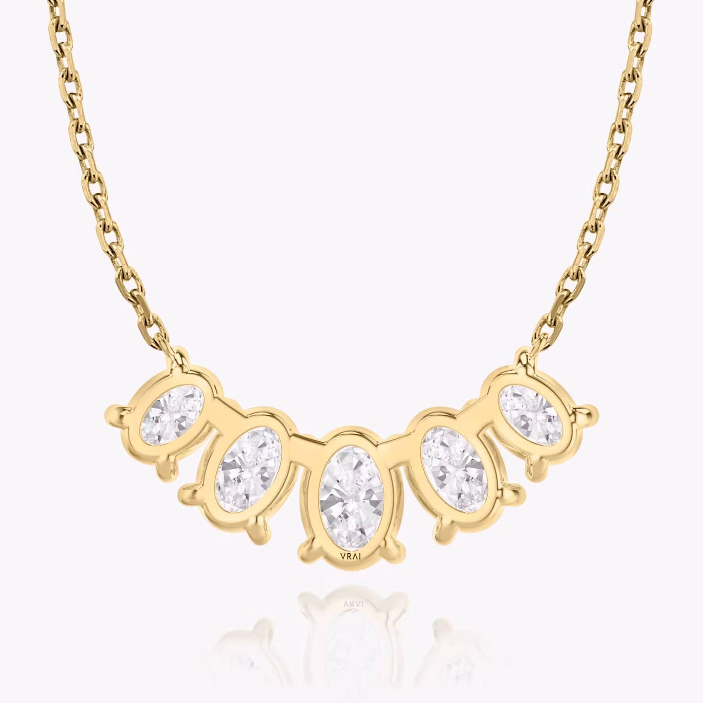 Arc Necklace | Oval | 14k | Yellow Gold | diamondCount: 5 | diamondSize: large | chainLength: 16-18