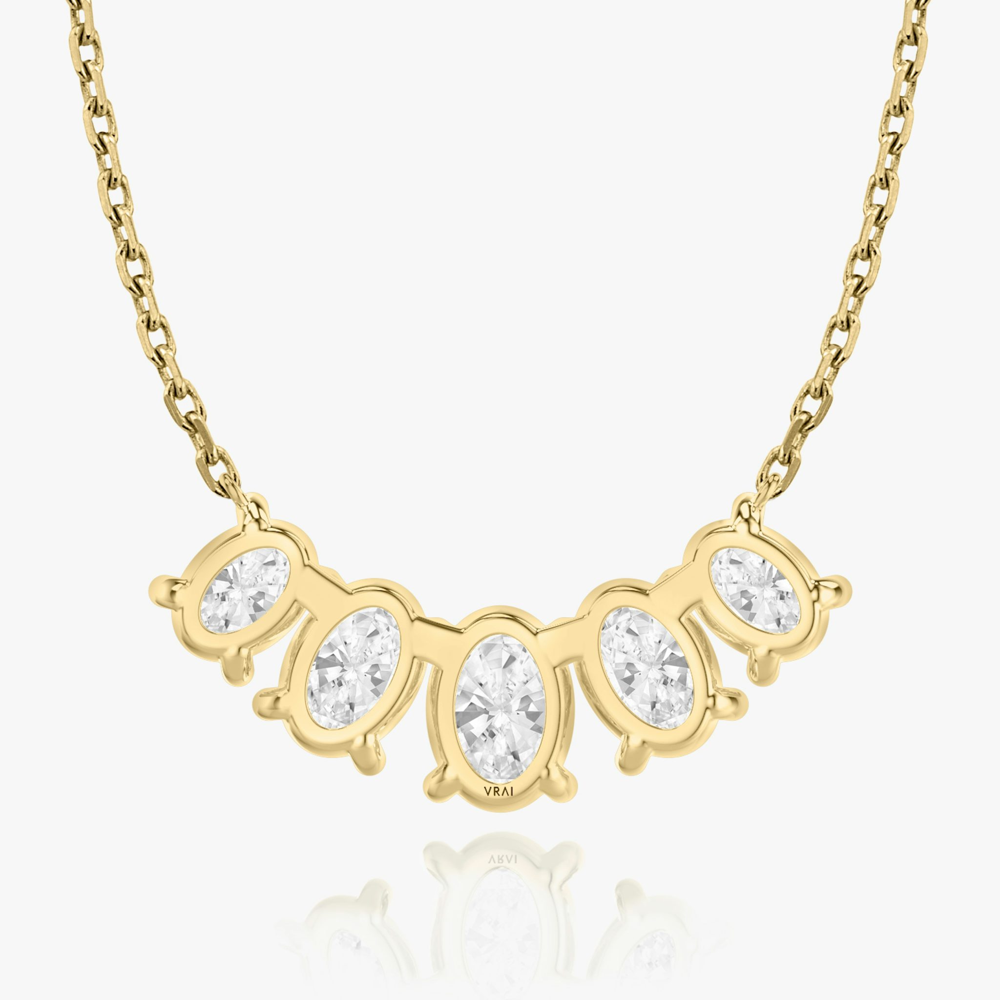 Arc Necklace | Oval | 14k | Yellow Gold | diamondCount: 5 | diamondSize: large | chainLength: 16-18