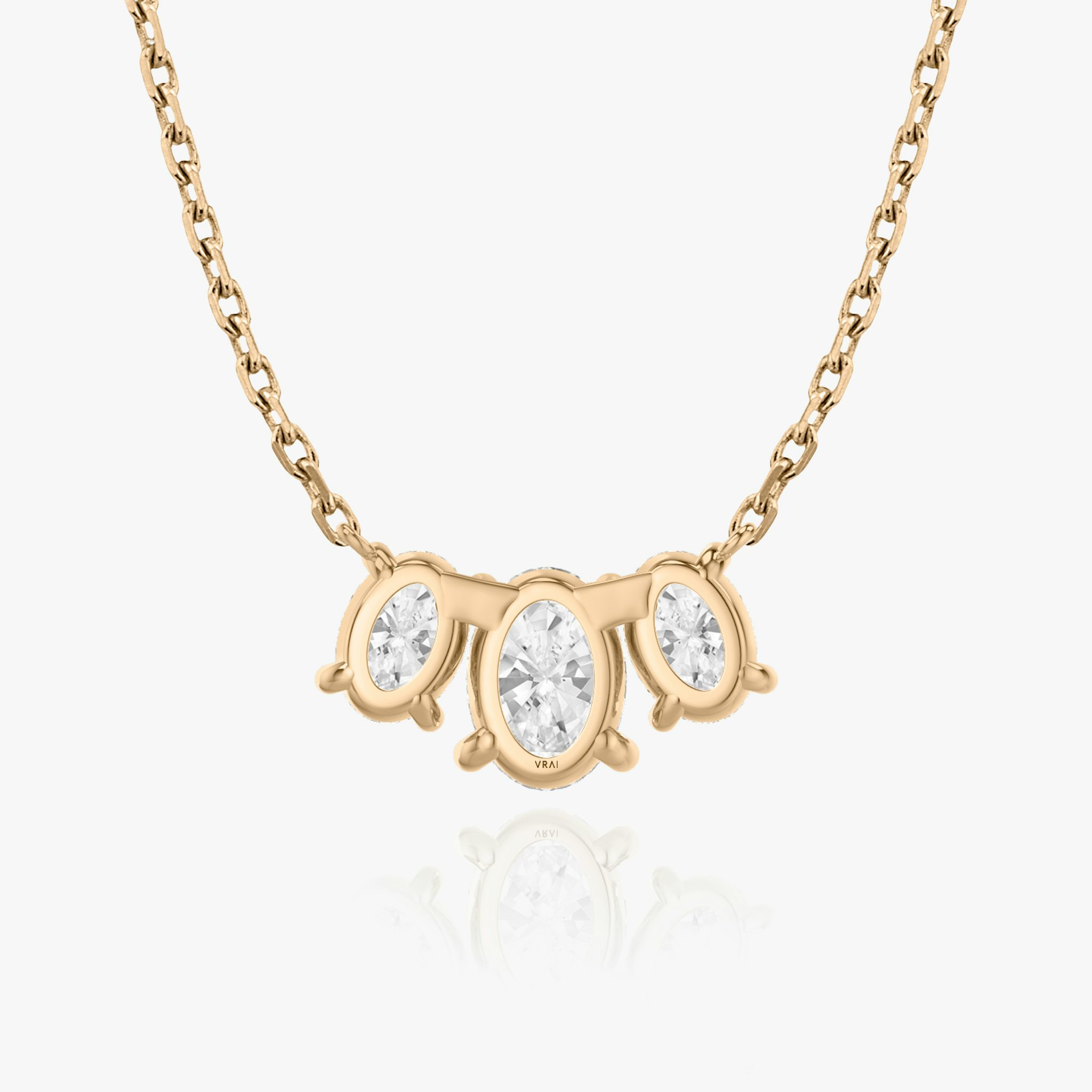 Arc Necklace | Oval | 14k | Rose Gold | diamondCount: 3 | diamondSize: large | chainLength: 16-18