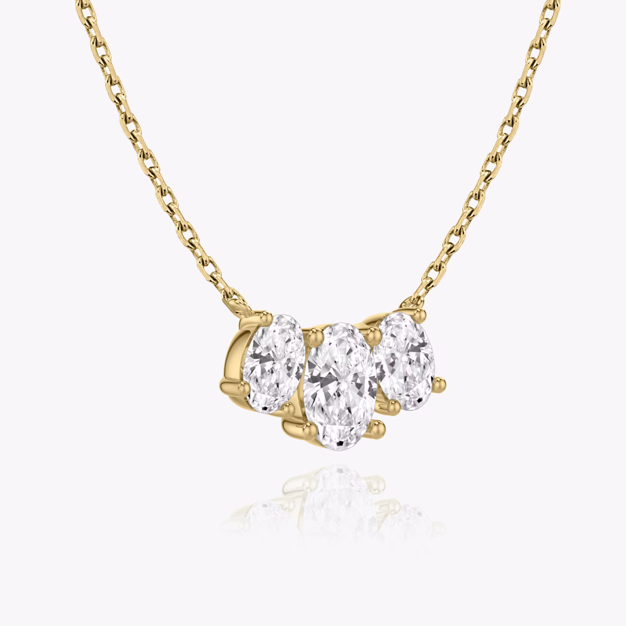 Arc Necklace | Oval | 14k | Yellow Gold | diamondCount: 3 | diamondSize: large | chainLength: 16-18