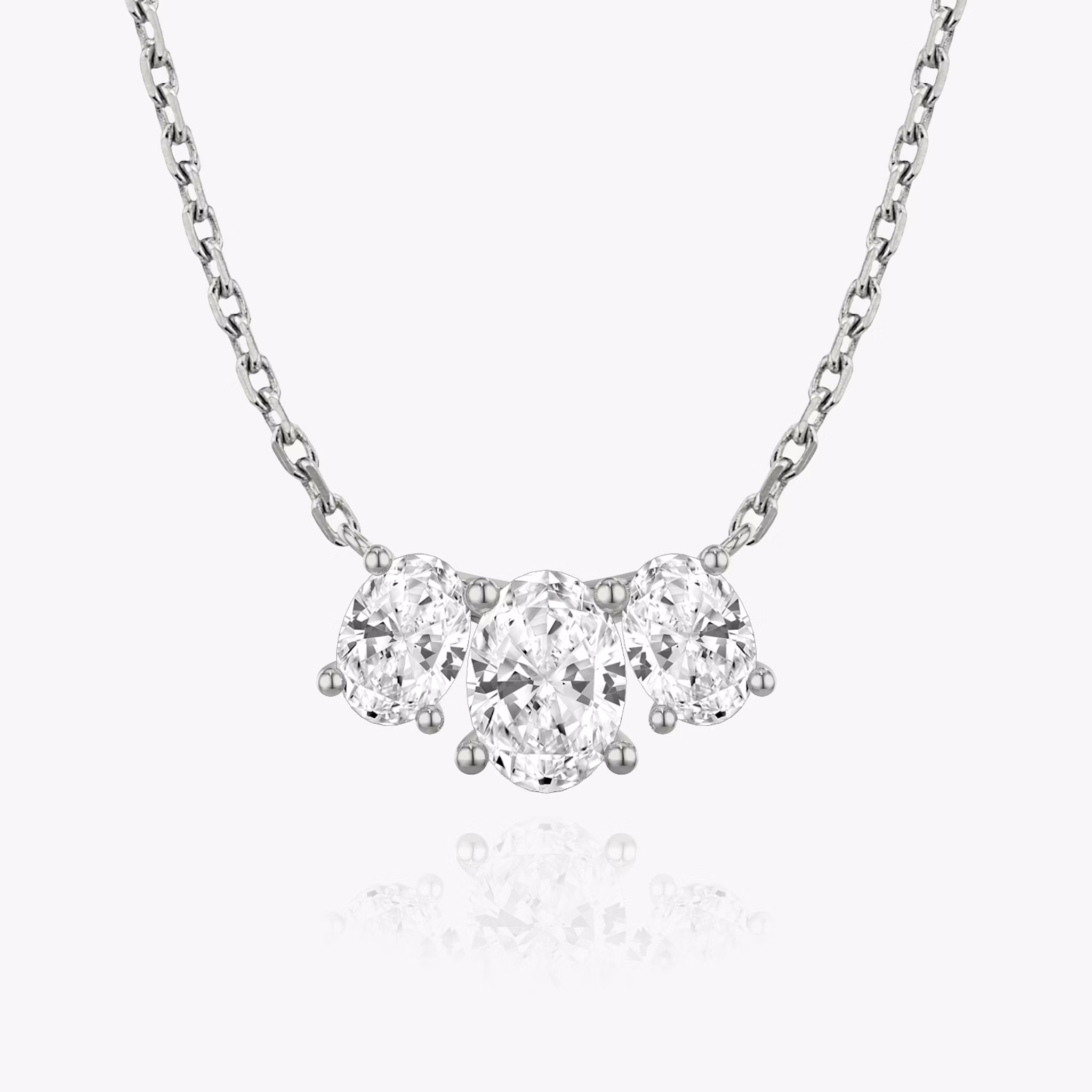 Arc Necklace | Oval | 14k | White Gold | diamondCount: 3 | diamondSize: large | chainLength: 16-18