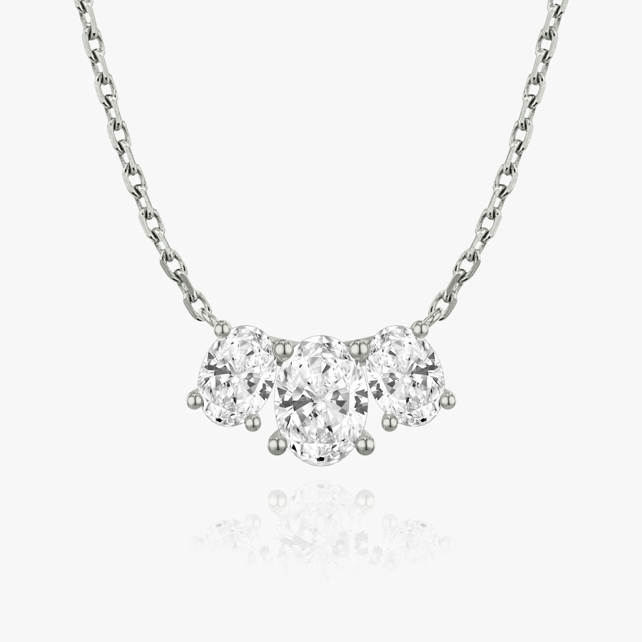 Arc Necklace | Oval | 14k | White Gold | diamondCount: 3 | diamondSize: large | chainLength: 16-18