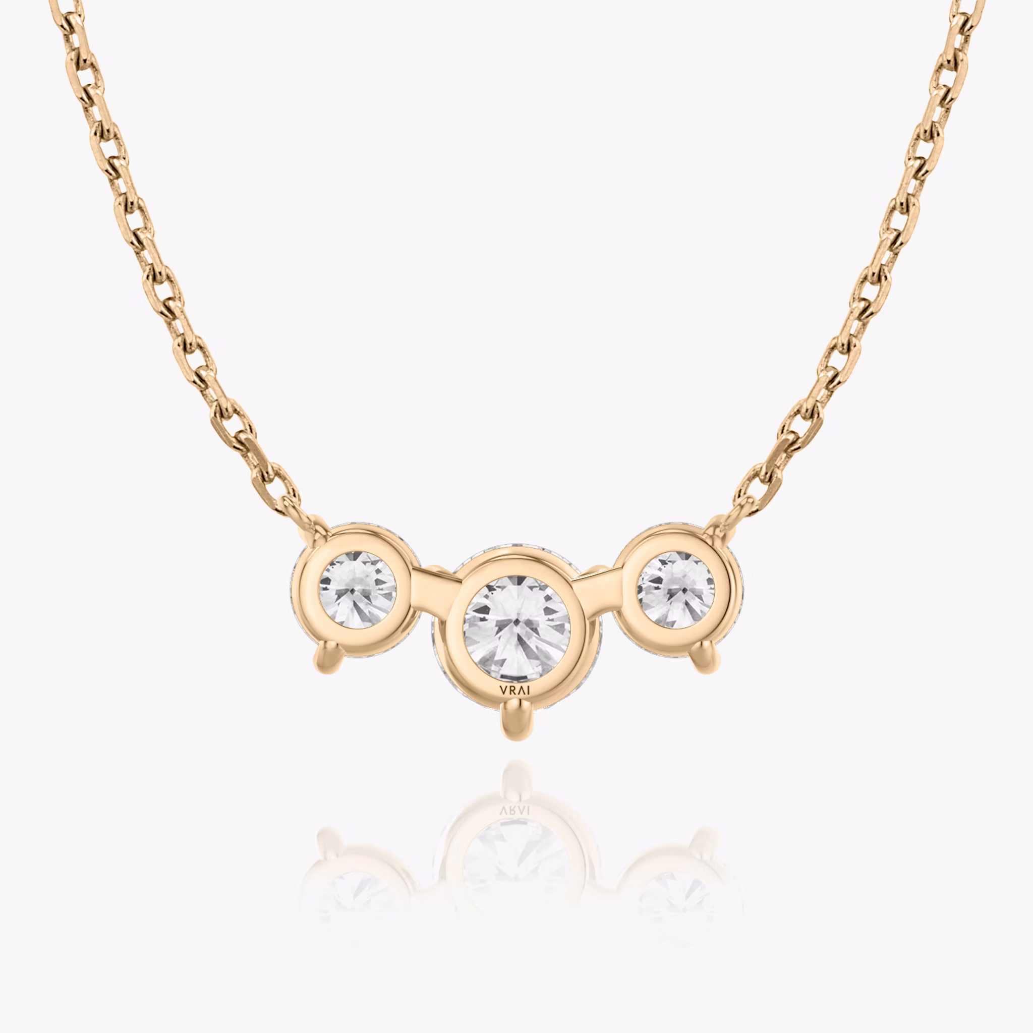 Arc Necklace | Round Brilliant | 14k | Rose Gold | diamondCount: 3 | diamondSize: large | chainLength: 16-18
