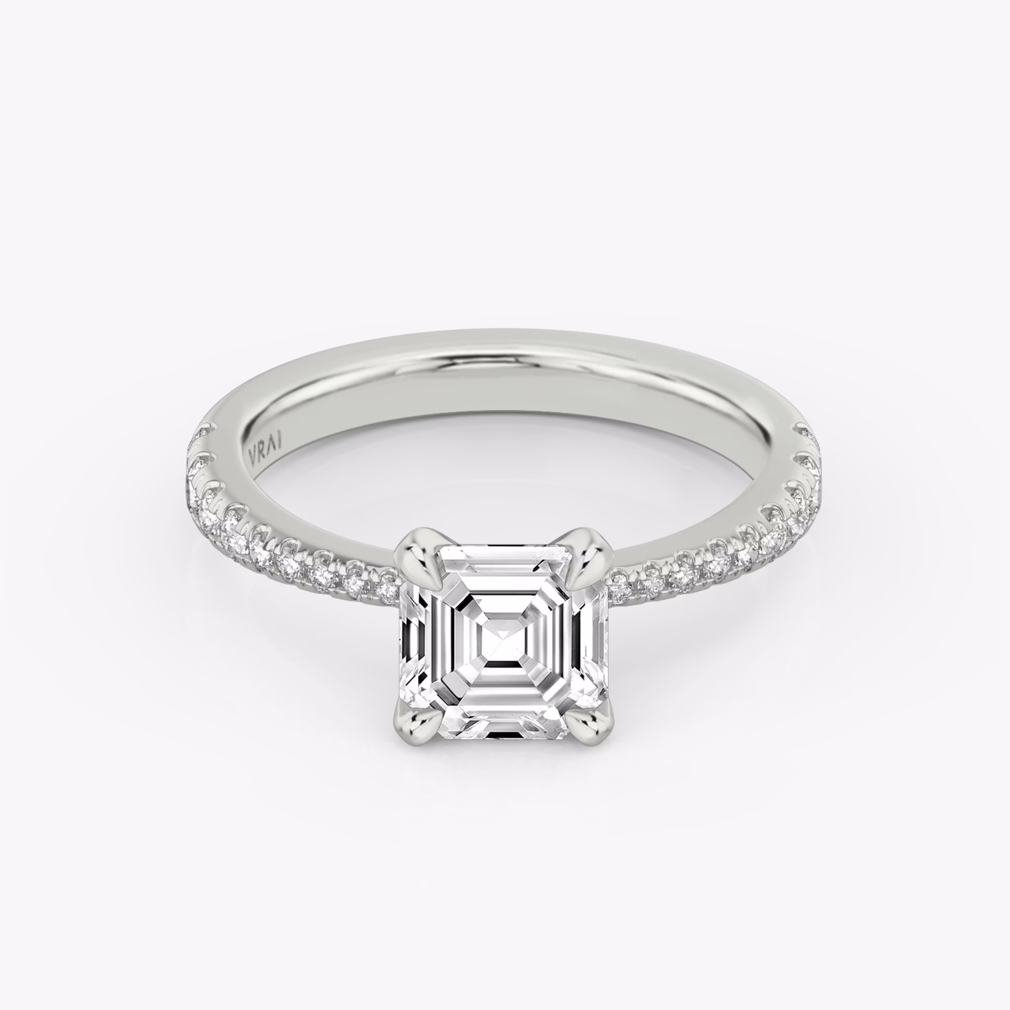 The Tapered Classic | Asscher | 18k | White Gold | bandAccent: Pavé | diamondOrientation: vertical | caratWeight: other