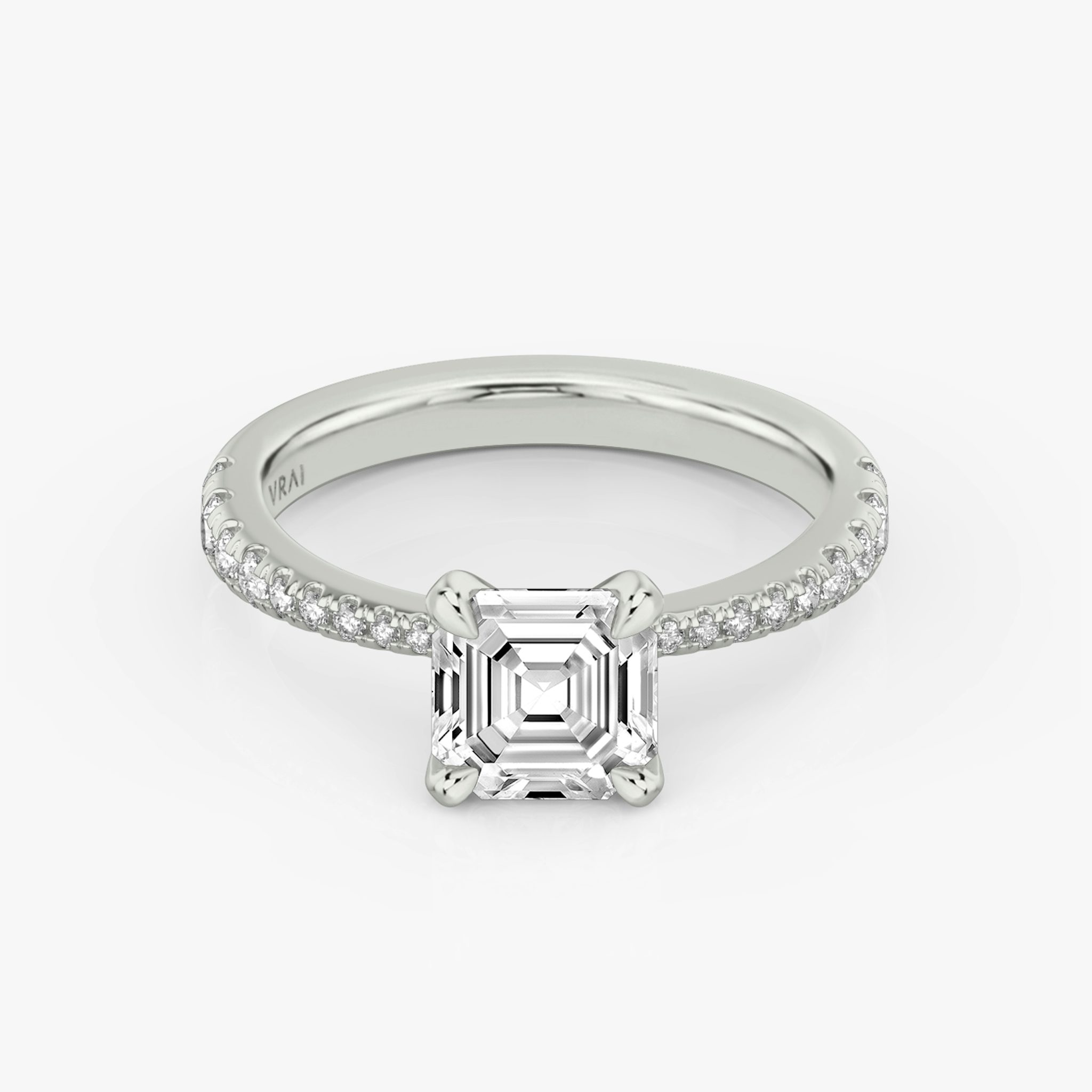 The Tapered Classic | Asscher | 18k | White Gold | bandAccent: Pavé | diamondOrientation: vertical | caratWeight: other