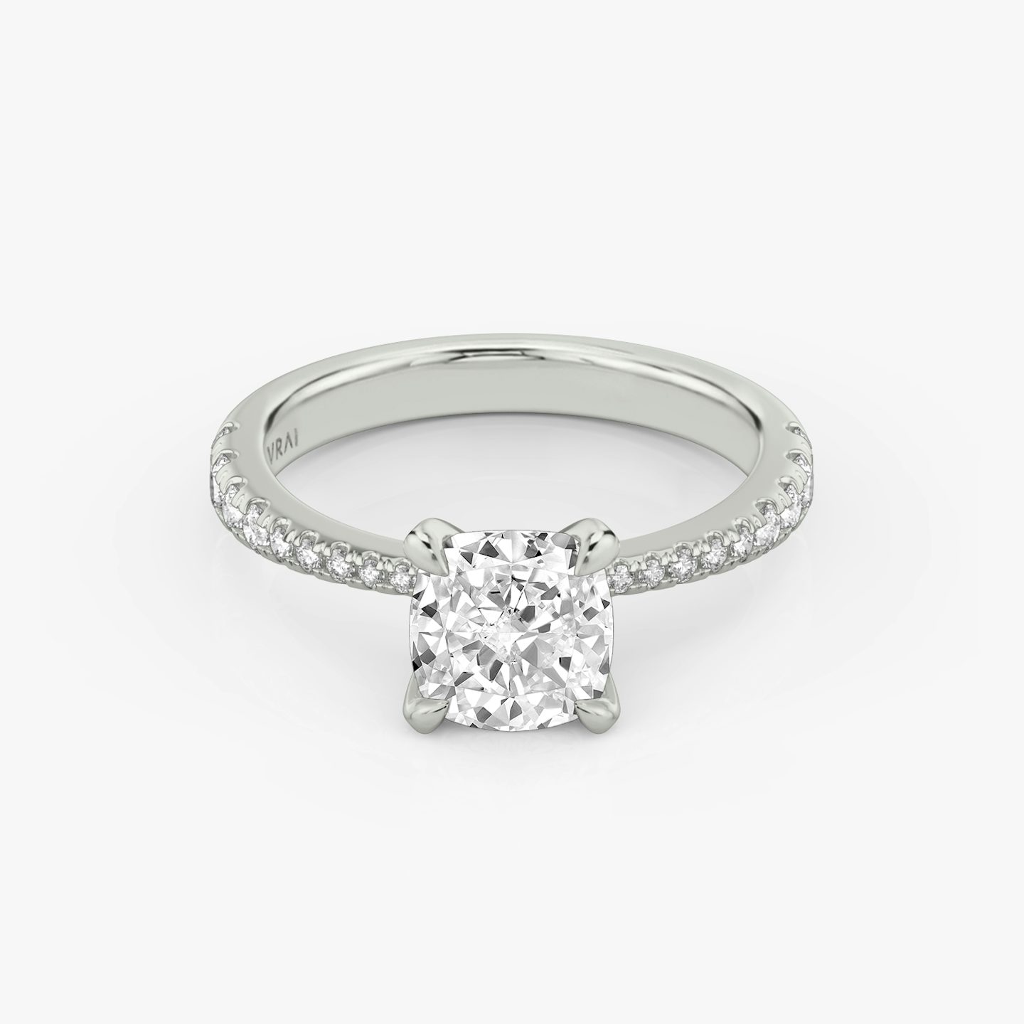 The Tapered Classic | Cushion | 18k | White Gold | bandAccent: Pavé | diamondOrientation: vertical | caratWeight: other
