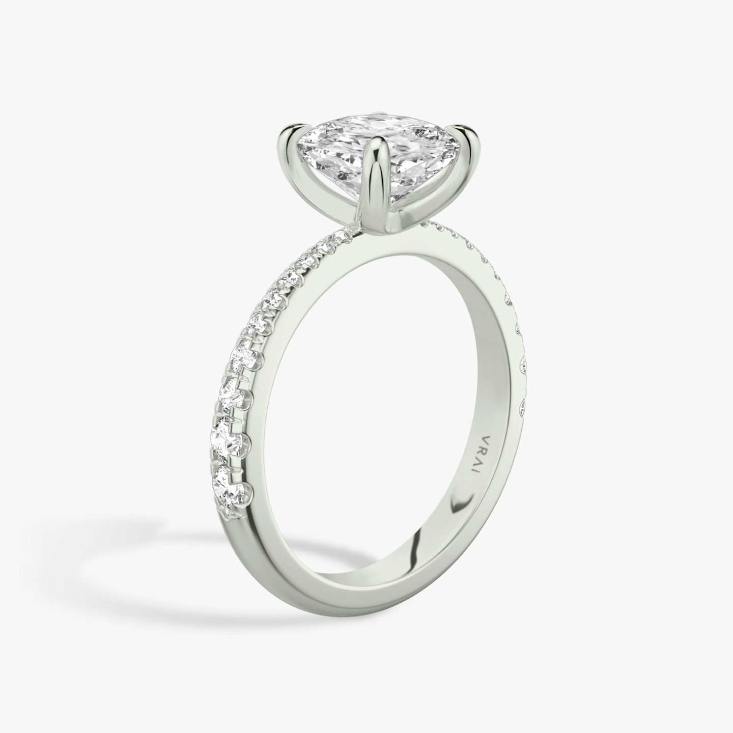 The Tapered Classic | Cushion | 18k | White Gold | bandAccent: Pavé | diamondOrientation: vertical | caratWeight: other