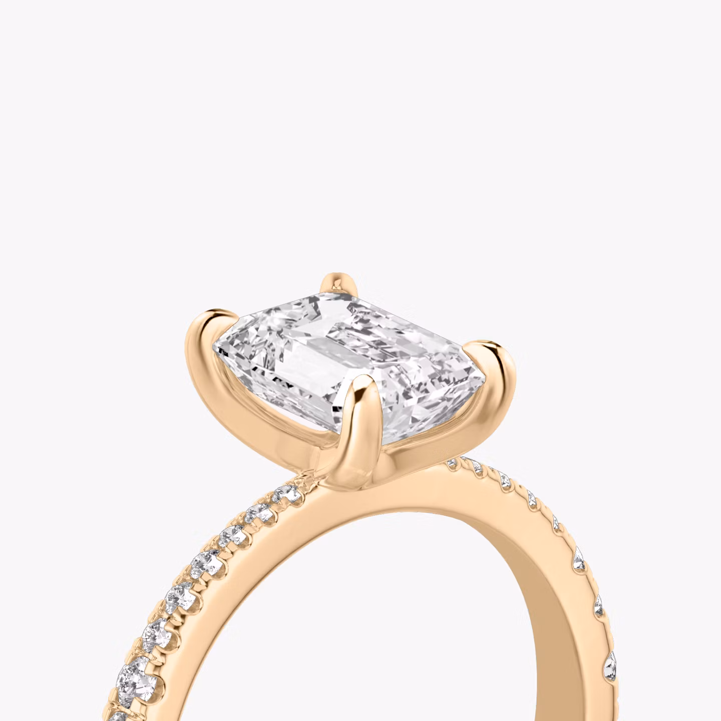 The Tapered Classic | Emerald | 14k | Rose Gold | bandAccent: Pavé | diamondOrientation: vertical | caratWeight: other