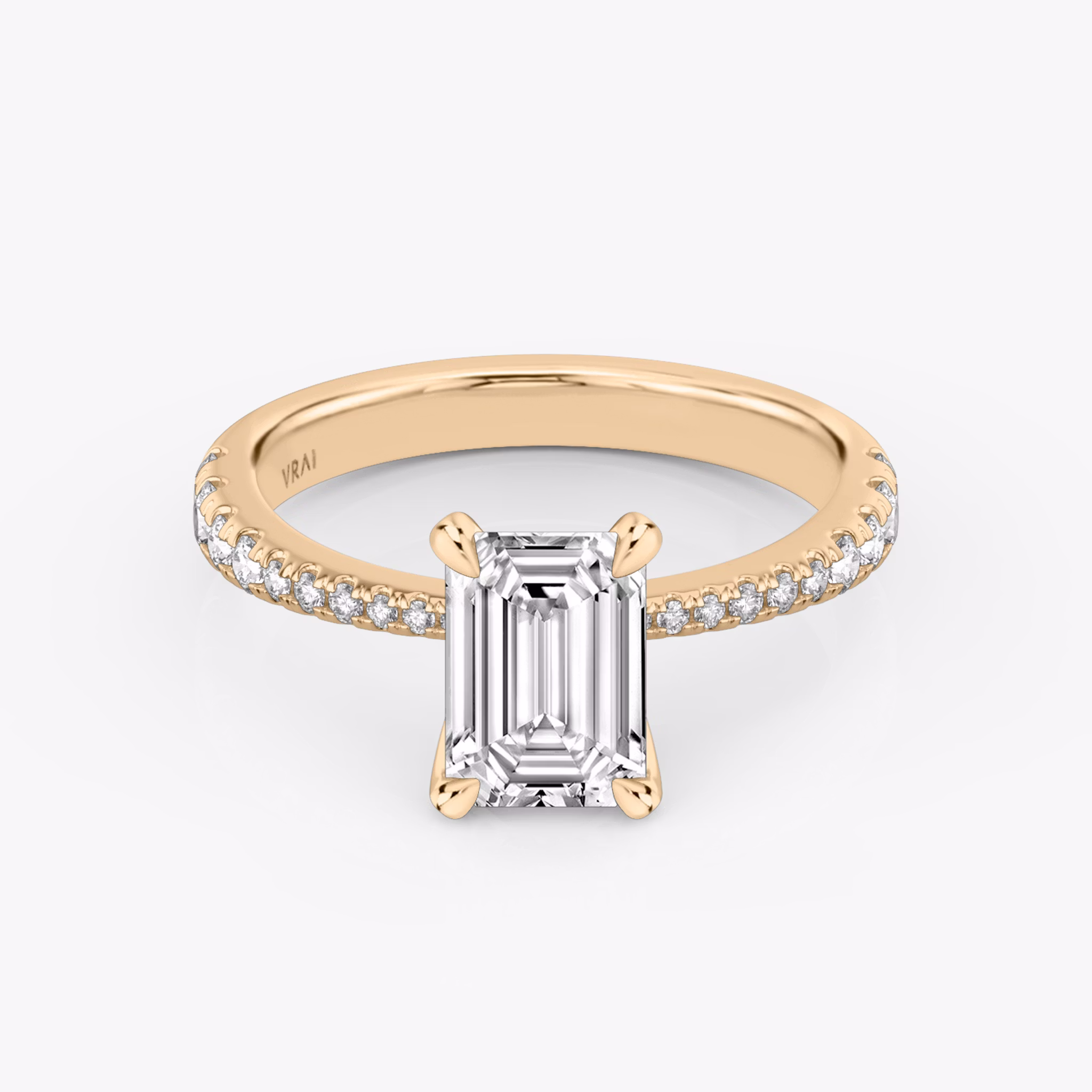 The Tapered Classic | Emerald | 14k | Rose Gold | bandAccent: Pavé | diamondOrientation: vertical | caratWeight: other