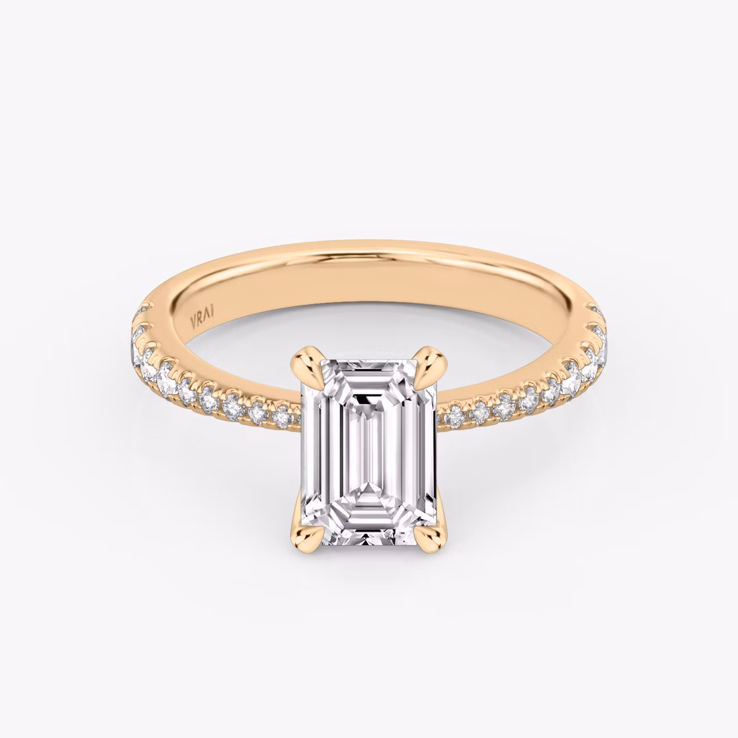 The Tapered Classic | Emerald | 14k | Rose Gold | bandAccent: Pavé | diamondOrientation: vertical | caratWeight: other