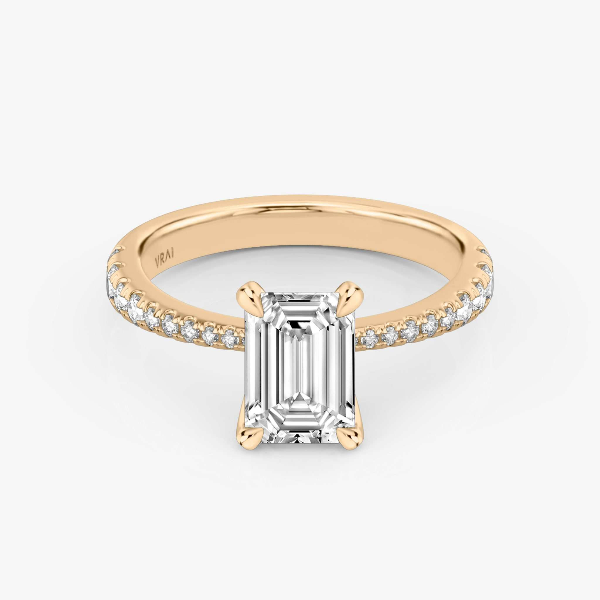 The Tapered Classic | Emerald | 14k | Rose Gold | bandAccent: Pavé | diamondOrientation: vertical | caratWeight: other