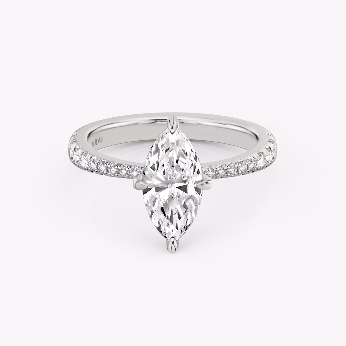 The Tapered Classic | Marquise | 18k | White Gold | bandAccent: Pavé | diamondOrientation: vertical | caratWeight: other