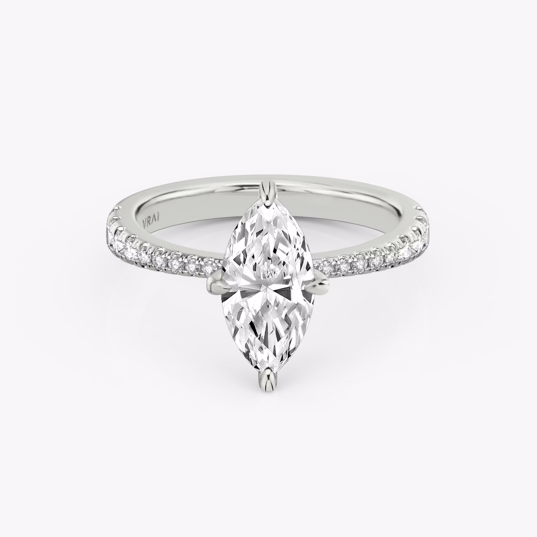 The Tapered Classic | Marquise | 18k | White Gold | bandAccent: Pavé | diamondOrientation: vertical | caratWeight: other