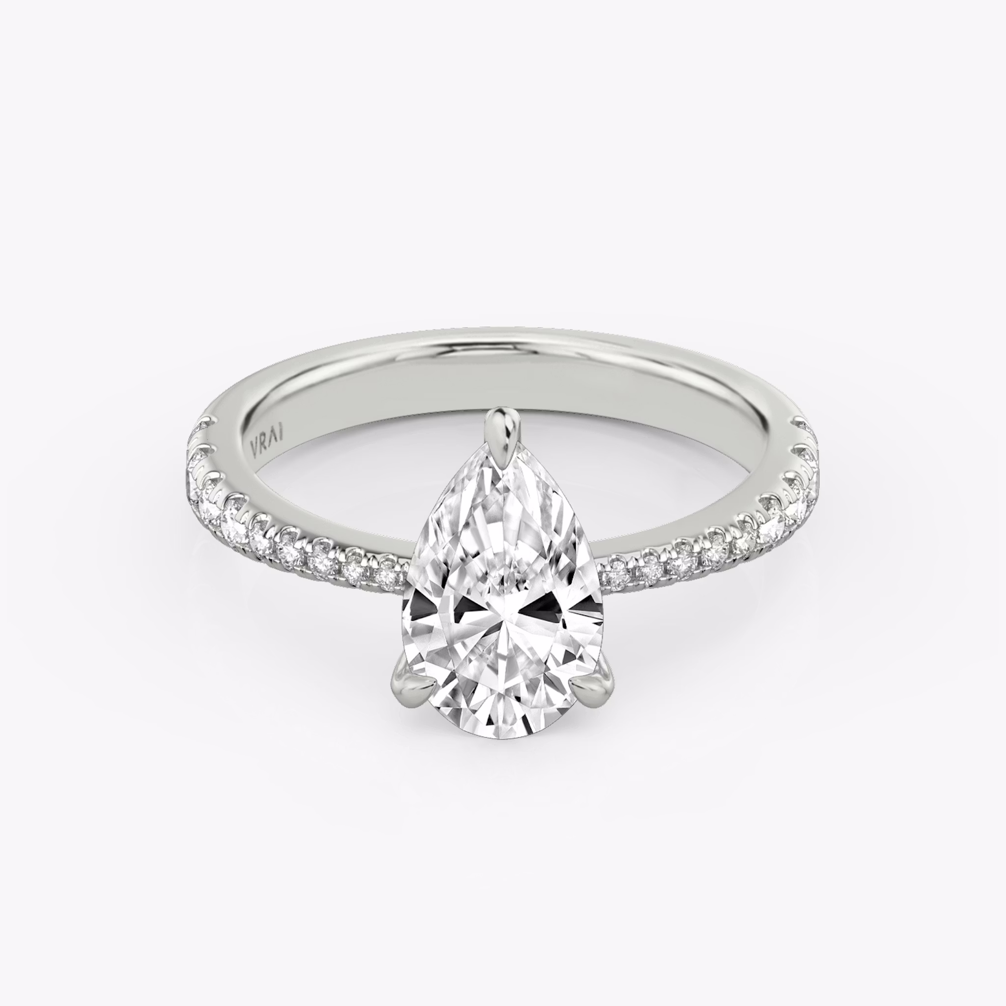 The Tapered Classic | Pear | 18k | White Gold | bandAccent: Pavé | diamondOrientation: vertical | caratWeight: other