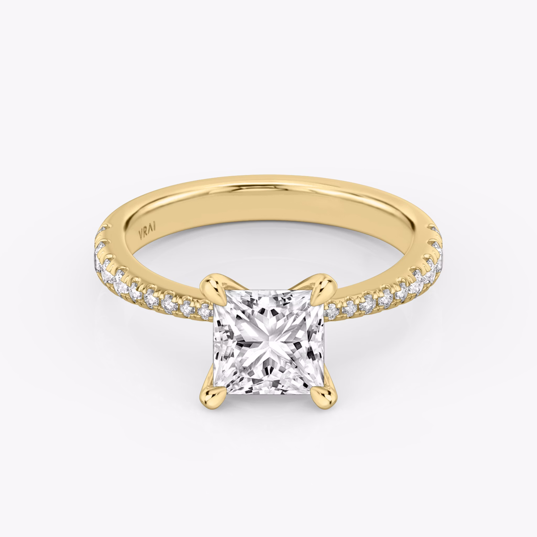 The Tapered Classic | Princess | 18k | Yellow Gold | bandAccent: Pavé | diamondOrientation: vertical | caratWeight: other