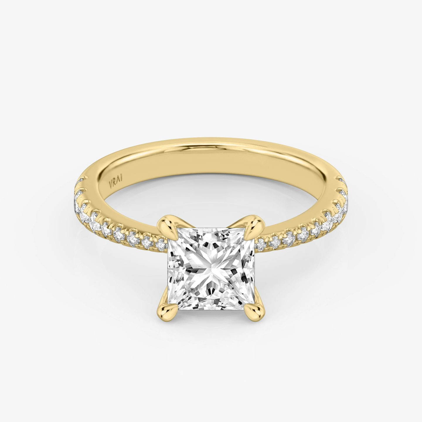 The Tapered Classic | Princess | 18k | Yellow Gold | bandAccent: Pavé | diamondOrientation: vertical | caratWeight: other